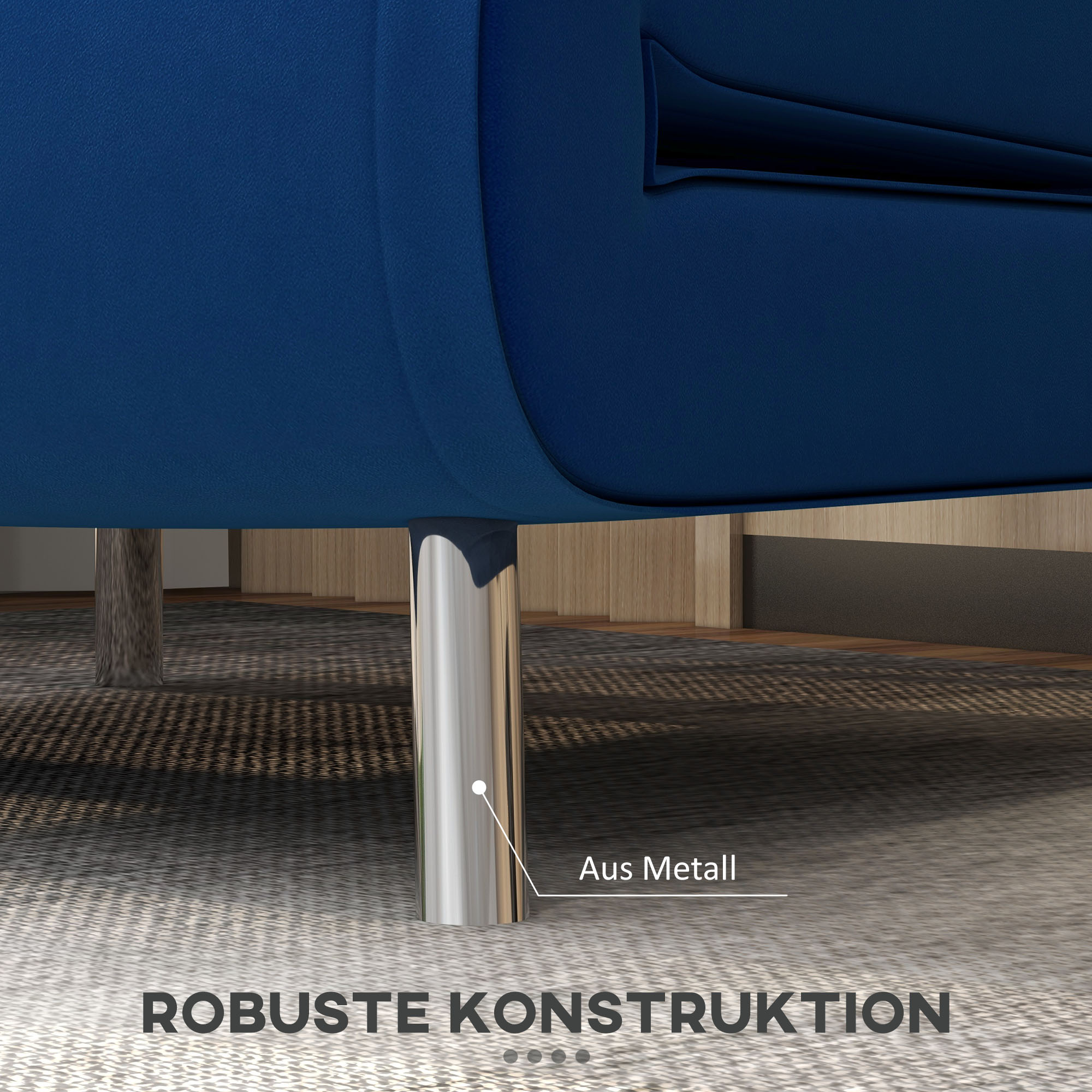 HOMCOM Ligstoel Stoel met Ligfunctie Slaapstoel, Knoopstiksels, Fluweellook, 77 cm x 88 cm x 83 cm, Blauw