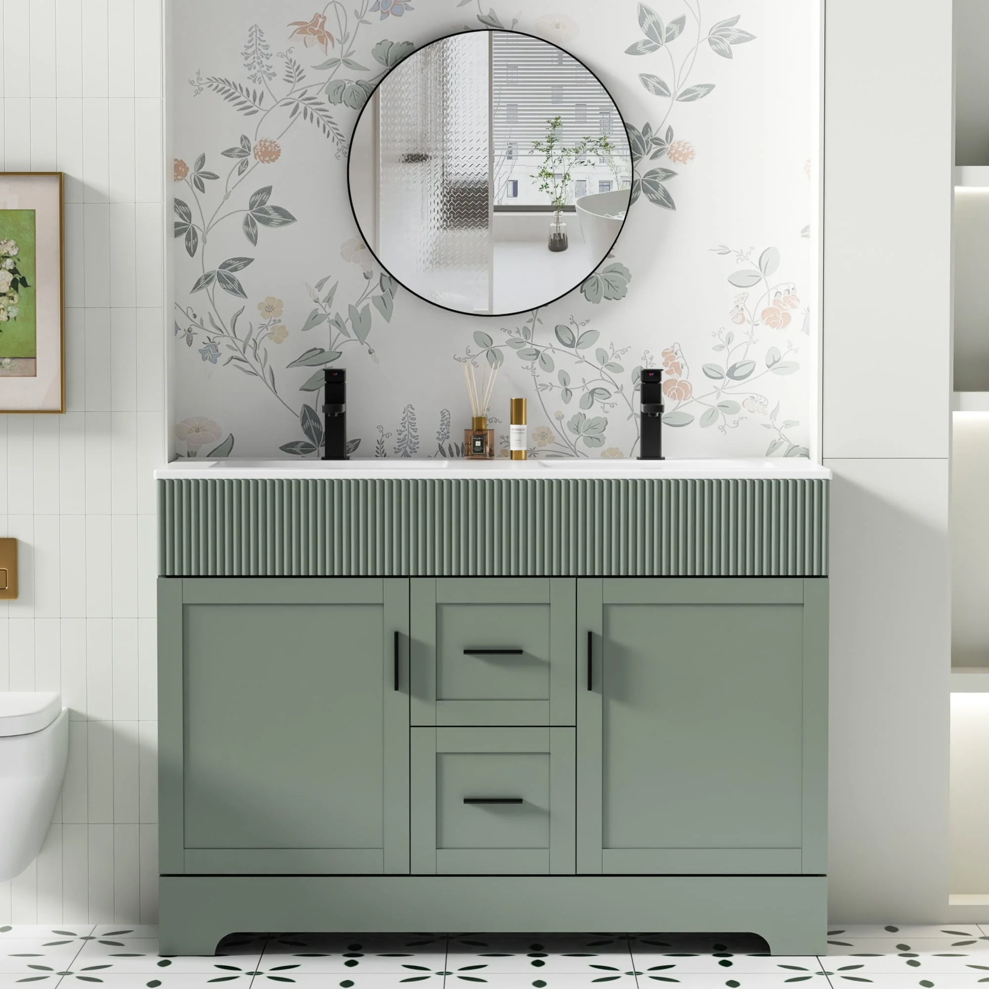 Wavy Line 30/36/48 Bathroom Vanity Set with Sink & Faucet