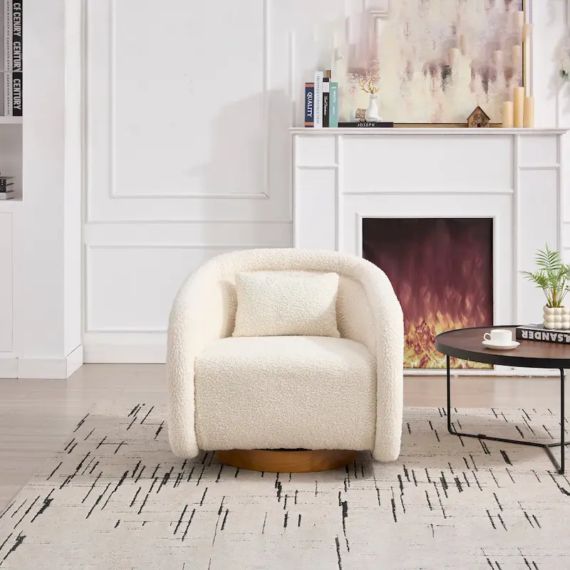 Swivel Accent Chair, 360-degree Swivel Barrel Chair with Velvet Fabric Upholstery, Comfy Pumpkin-Shaped Swivel Chair