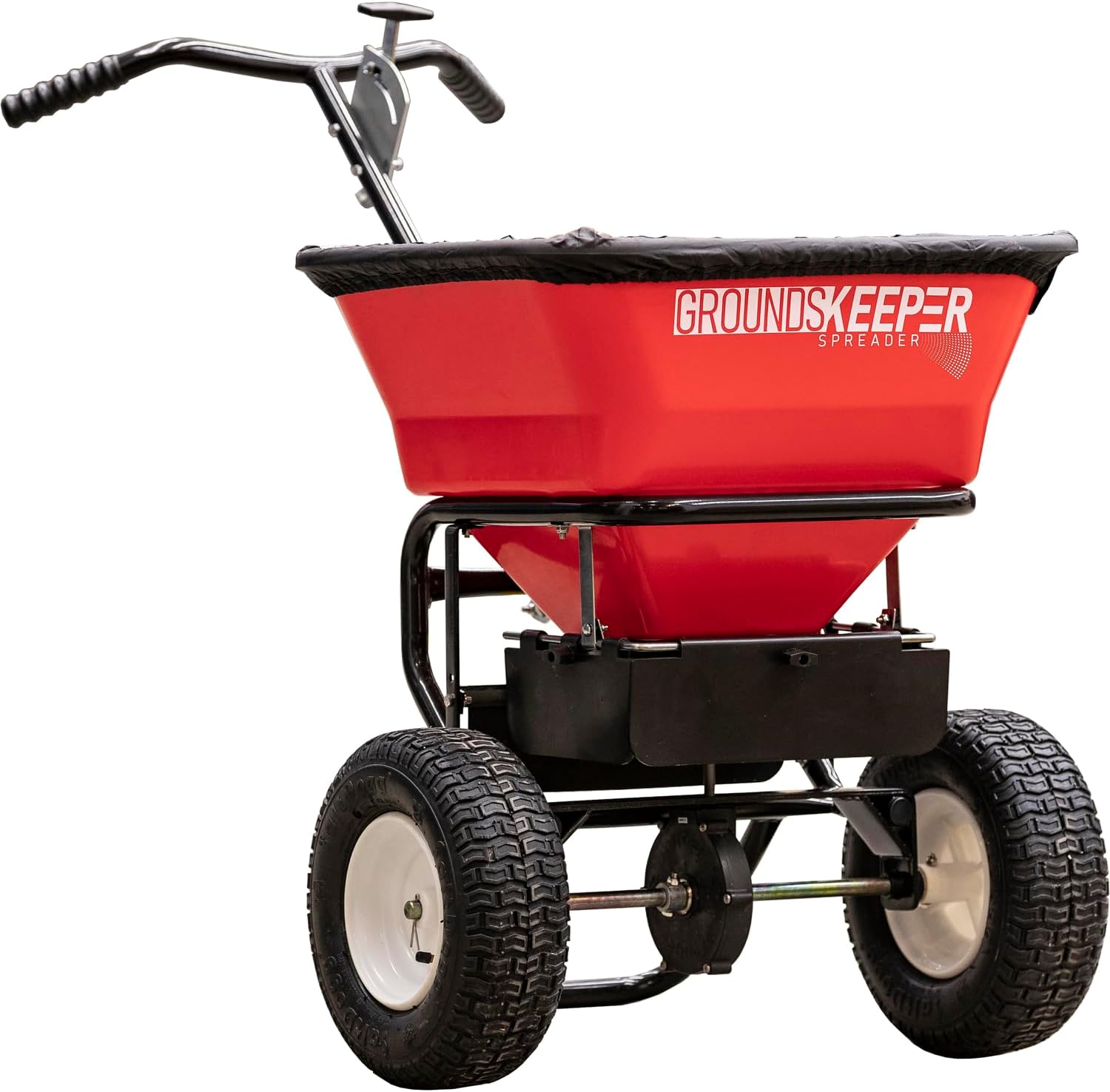 Spandiconcime multiuso a spinta 3039632R Grounds Keeper, capacità 100 libbre, strumento multiuso per semi di erba, sale, antighiaccio, fertilizzanti e semi - Spandiconcime