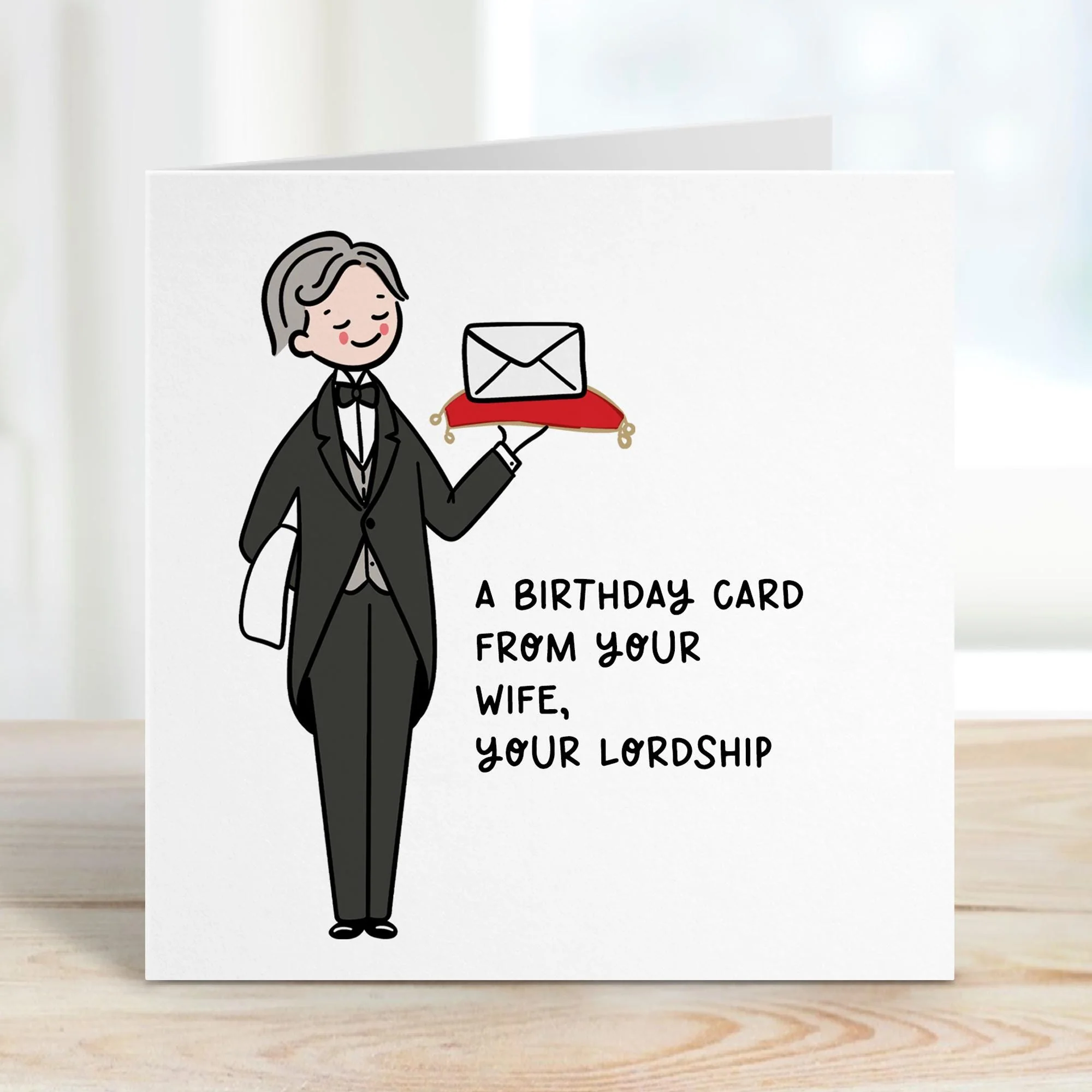 Personalised Husband Birthday Card: Butler Design, Funny, Kraft Envelope