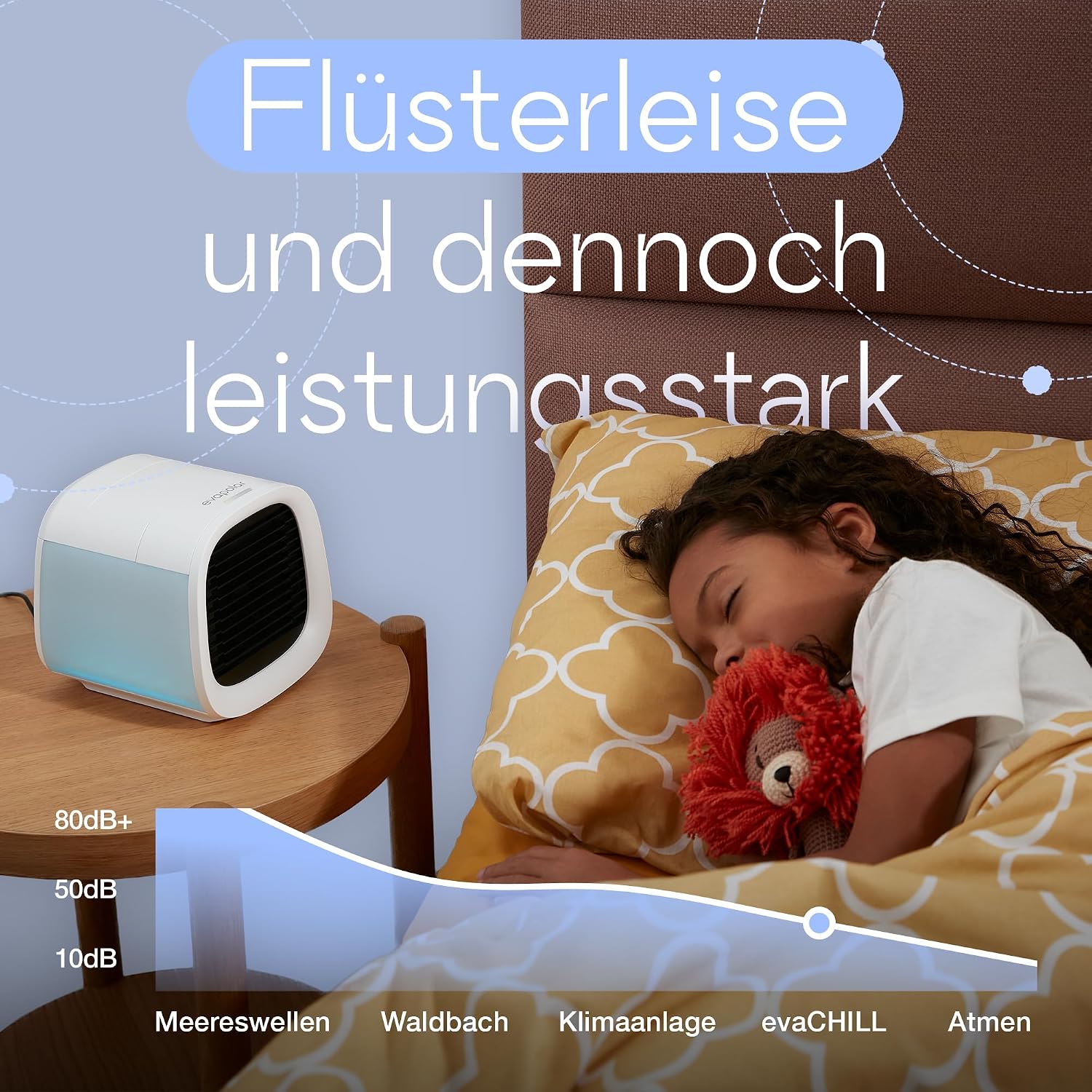Evapolar evaCHILL Luftkühler & Luftbefeuchter - Leise & tragbar – Kühler für Heim, Büro, Camping, auf Reisen – USB-Anschluss für einfaches Verbinden & integriertes LED-Nachtlicht - grau