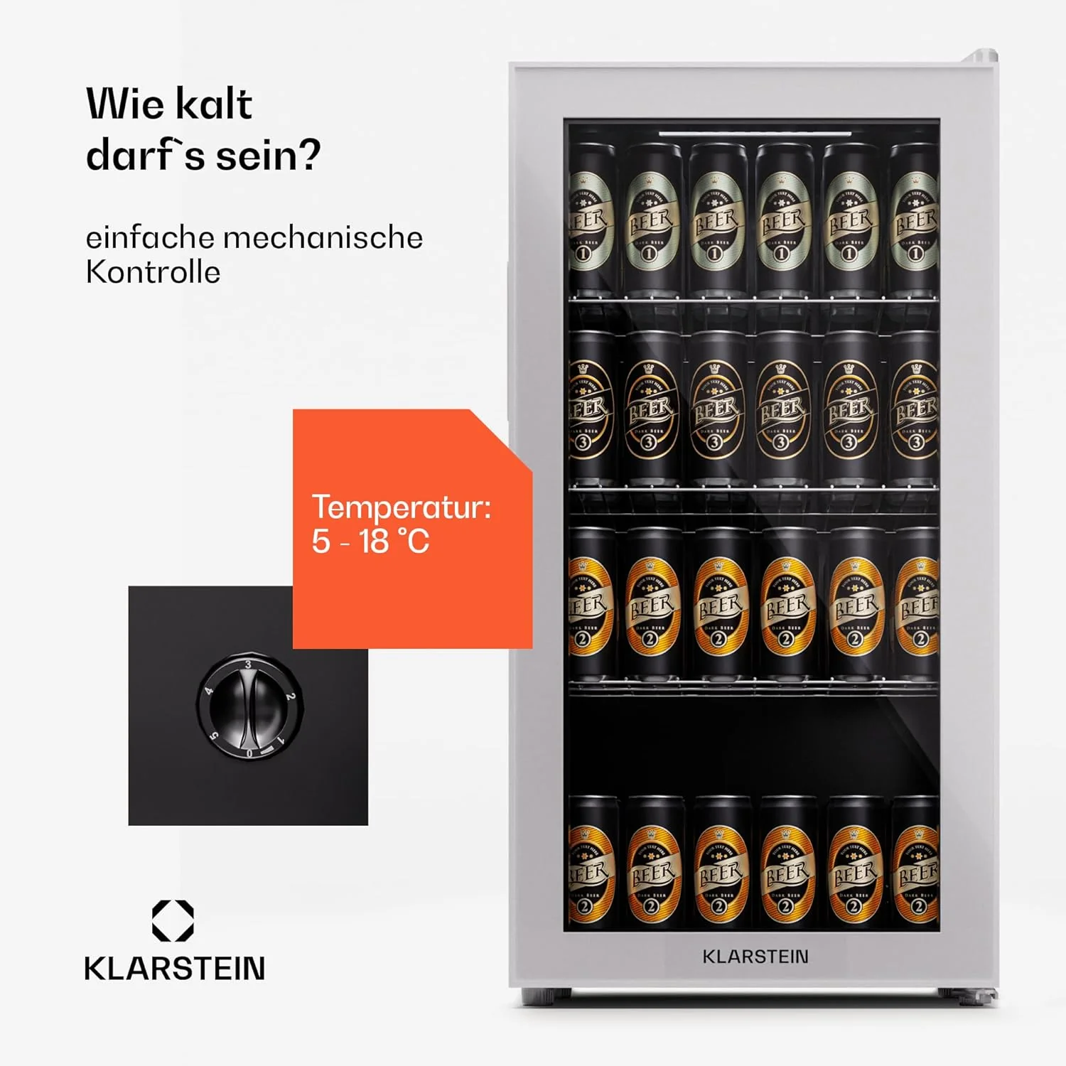 Klarstein Mini Koelkast met Glazen Deur voor Kamer, Drankenkoelkast met Verstelbare Planken, Klein 80 Liter, Indoor/Outdoor Koelkast Stil