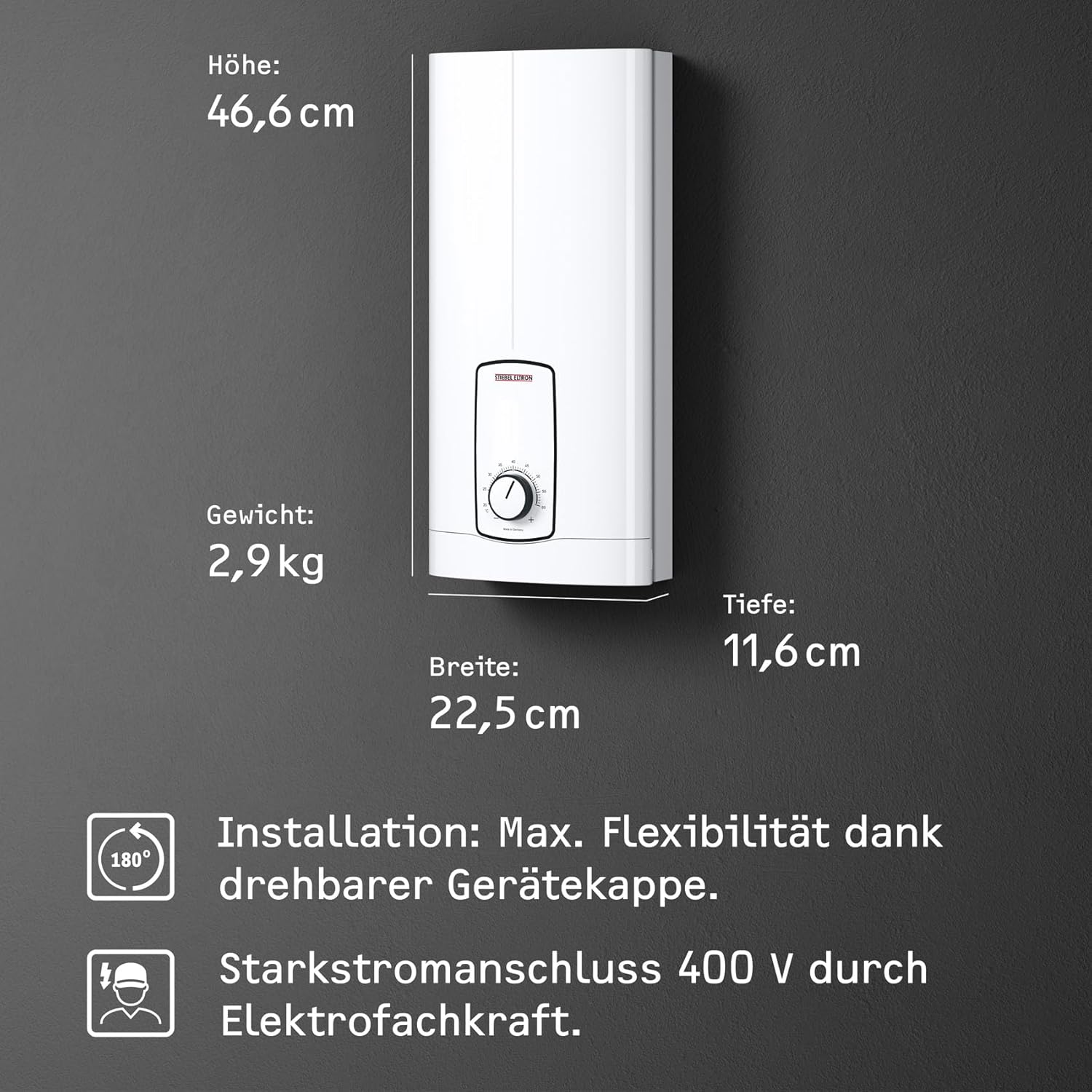 STIEBEL ELTRON Neueste Generation Elektronischer Durchlauferhitzer DHB 27 ST Trend, besonders energiesparend dank 3i-Technologie, gradgenaue Temperaturwahl, 204203