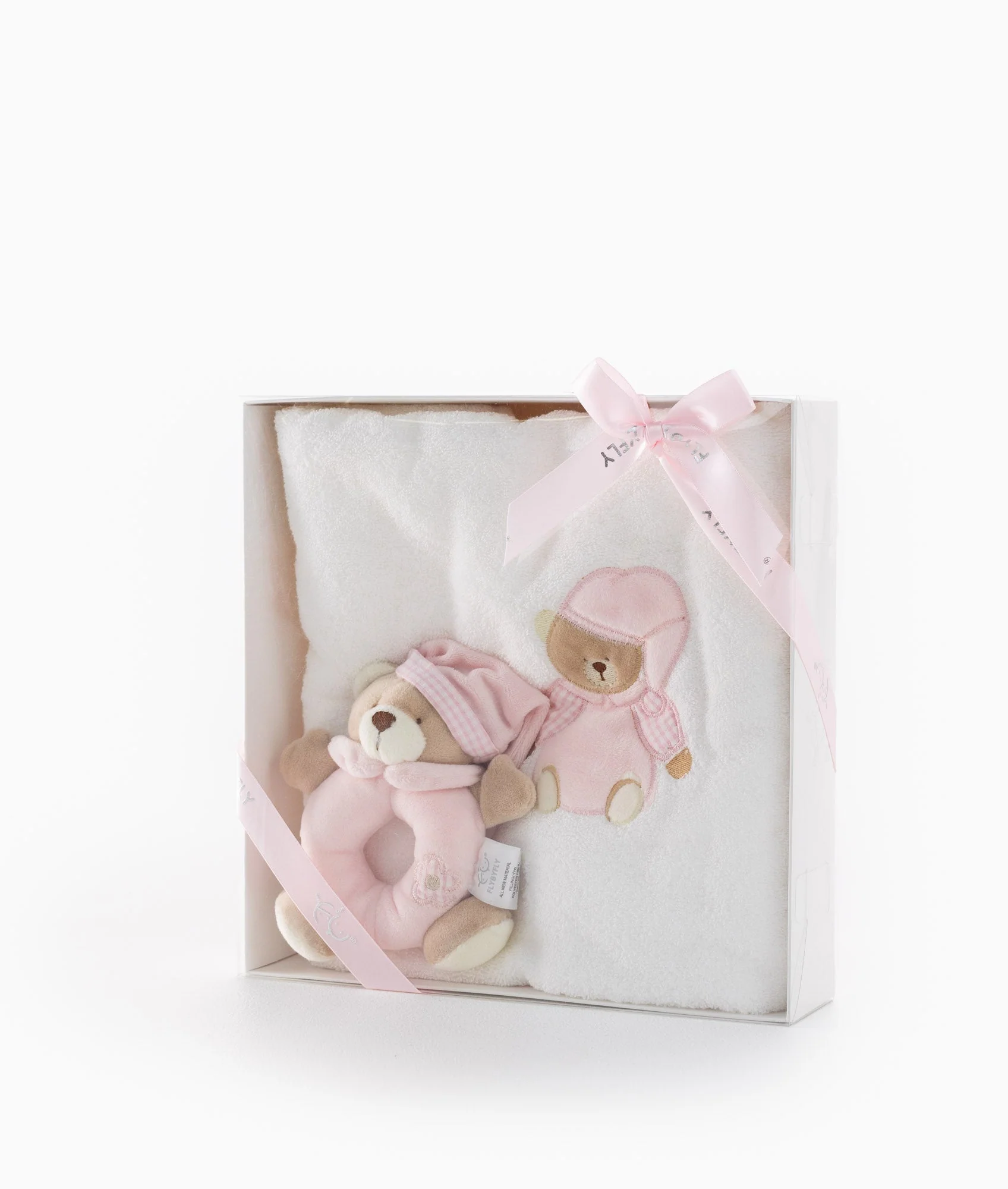 Bath Towel & Rattle Set | White & Pink