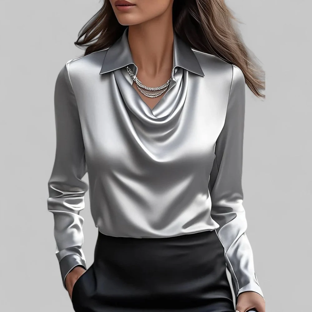 Women��s Satin Blouse Elegant Long Sleeve Design