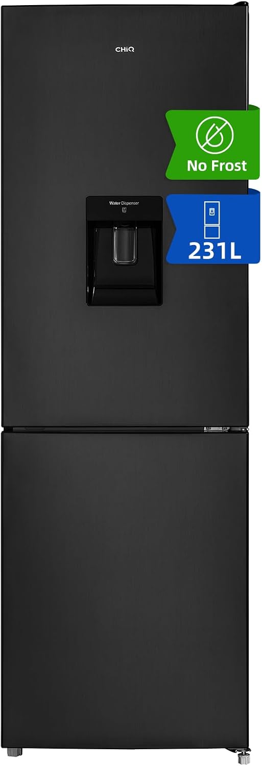 CHIQ Kühlschrank mit Wasserspender 2XL | No Frost | 231L, 54cm B, 57,6cm T | 4-Sterne-Gefrierfach, Schnellkühlung| Umkehrbare Tür, Obstschubladen, LED-Licht | Kühl-Gefrierkombination Freistehend