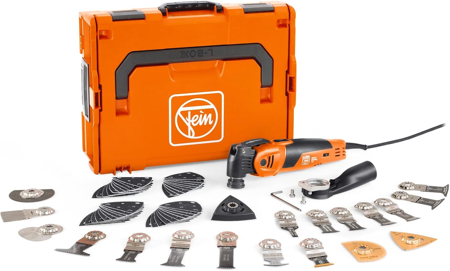 FEIN Multimaster MM 700 Max Top, Utensile multifunzione con 60 accessori, Motore FEIN da 450 W, Sistema antivibrazioni, Attacco portautensile StarlockMax, Sistema di serraggio rapido