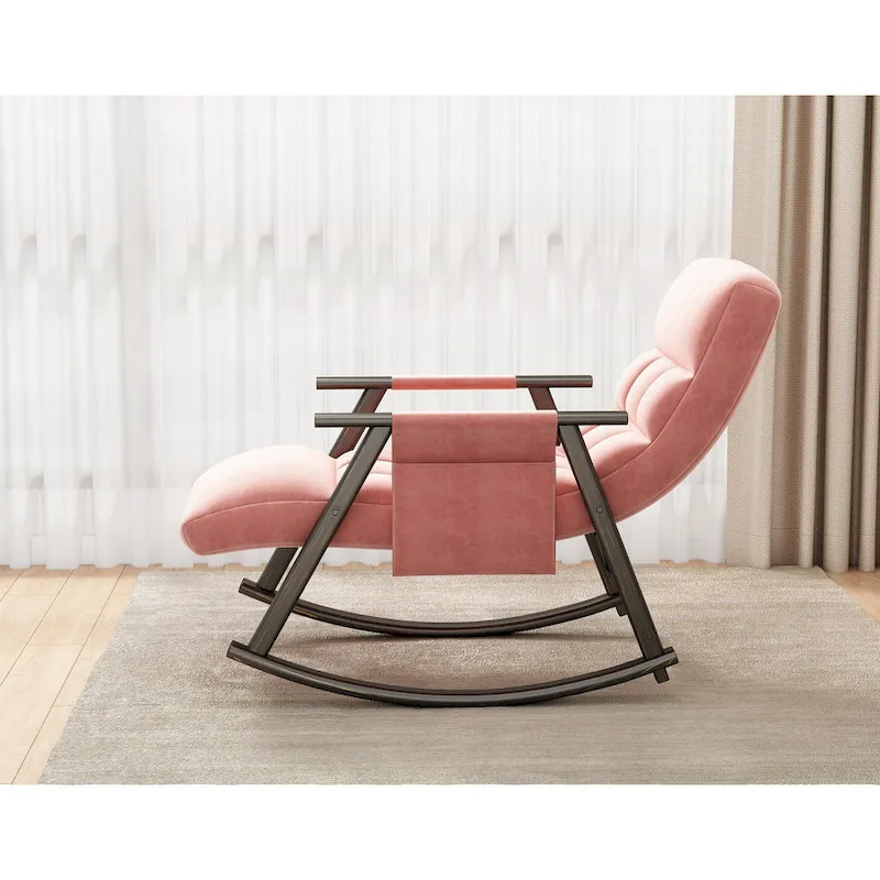 Casual Folding Rocking Chair,Lounge Rocking Chair Adjustable High Back and Foot Rest,Side Pockets Placed in Living Room Bedroom