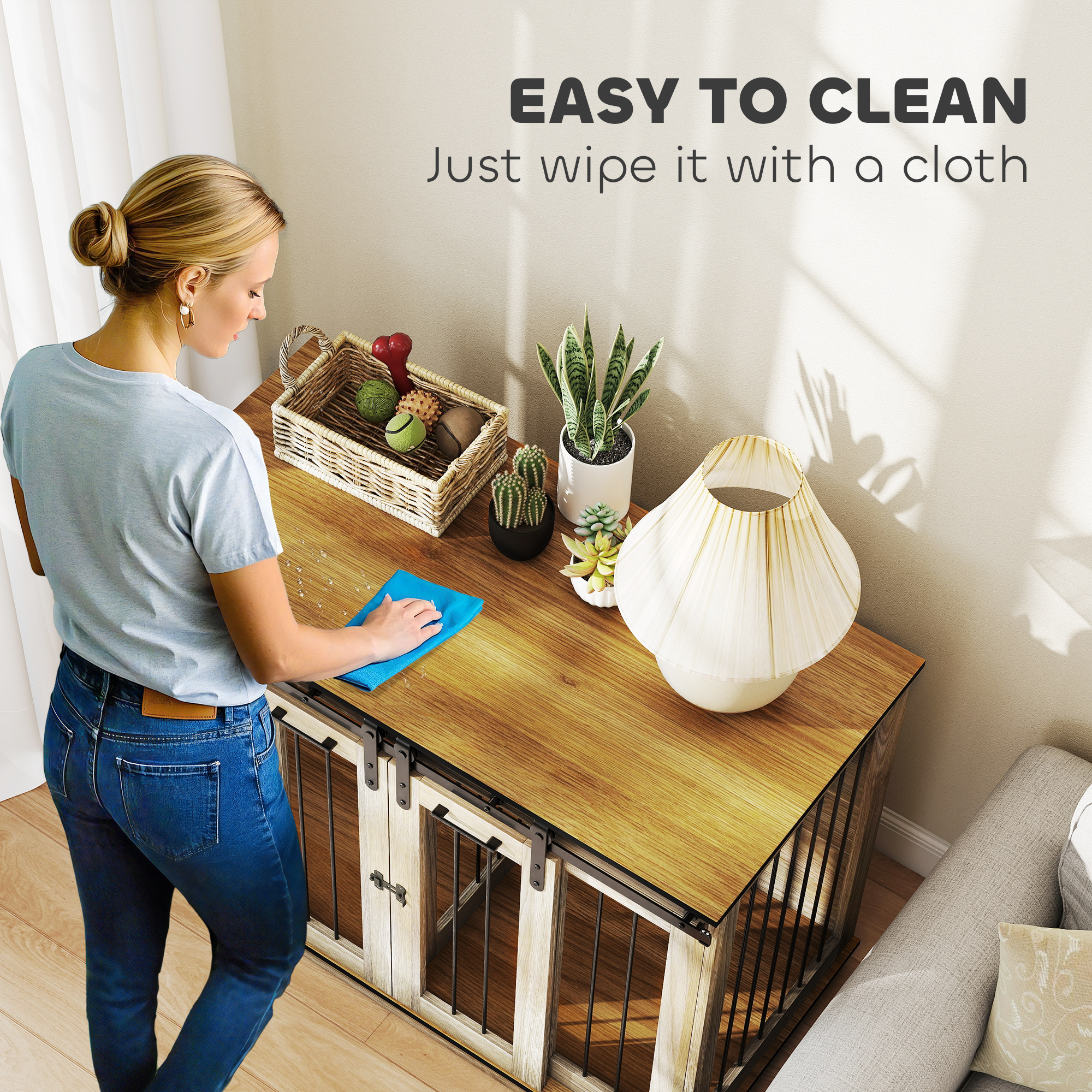 PawHut hondenkooi met 2 deuren, hondenbox, rustiek design, vergrendelbaar, bruin