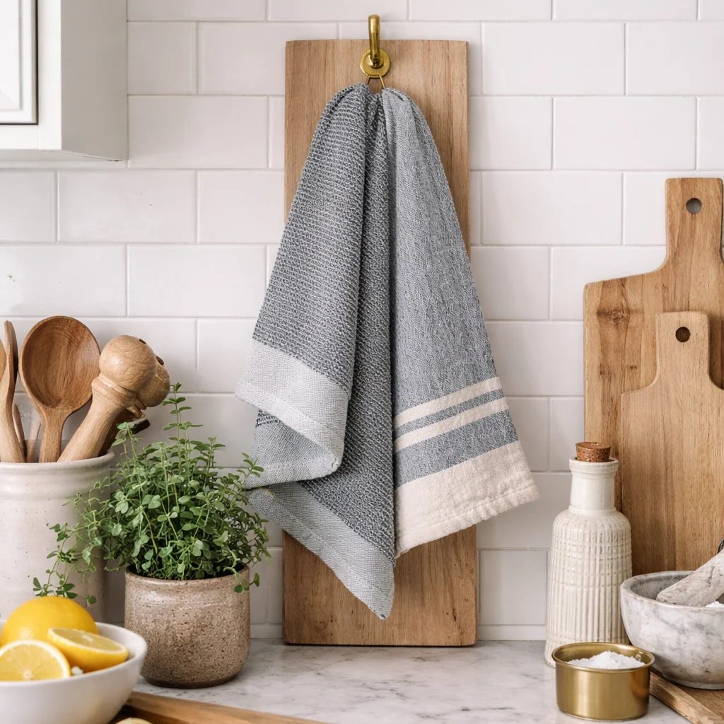 Double Stripe Blue Waffle Dish Towels