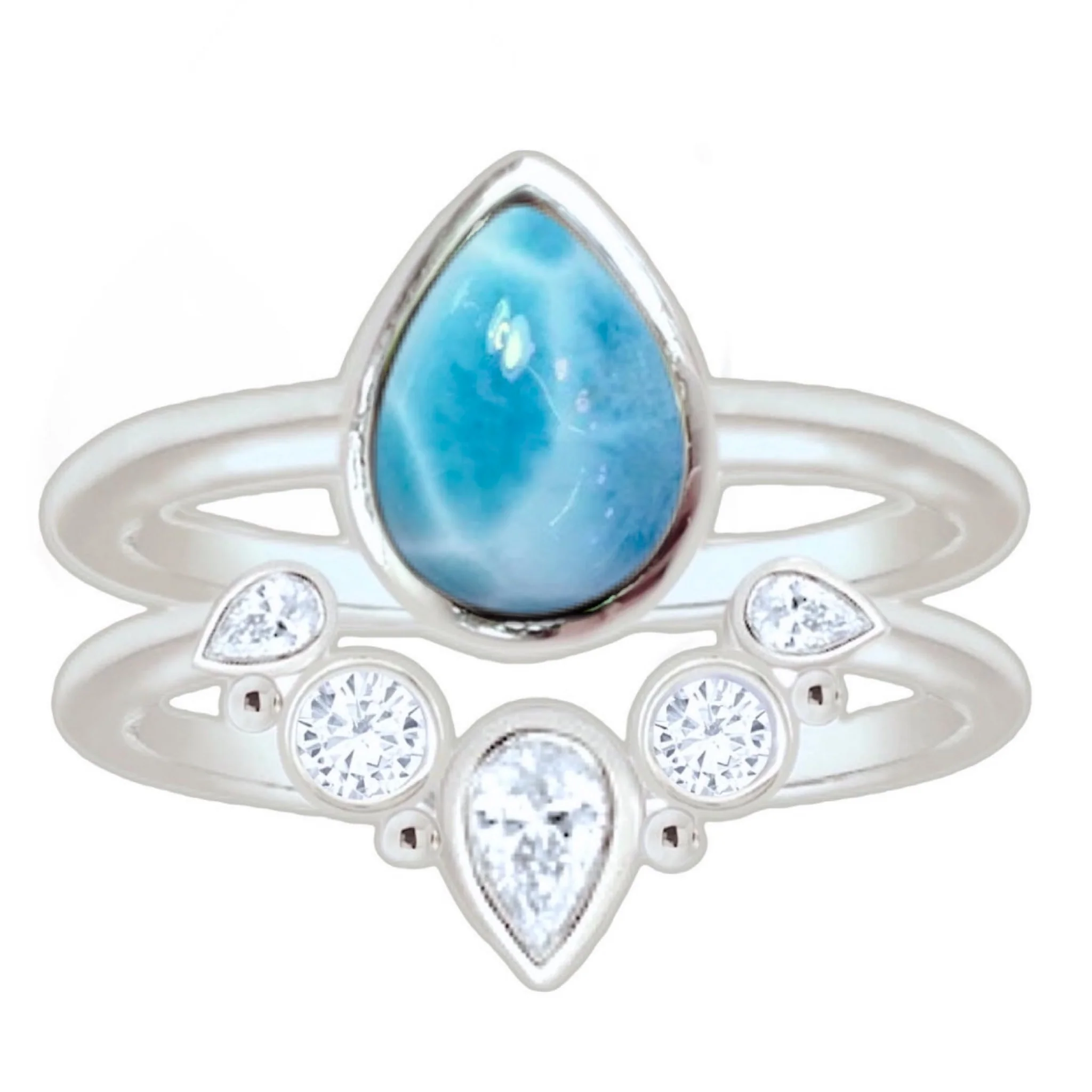 Laihas Queen Of Cups Topaz and Larimar Ring Set