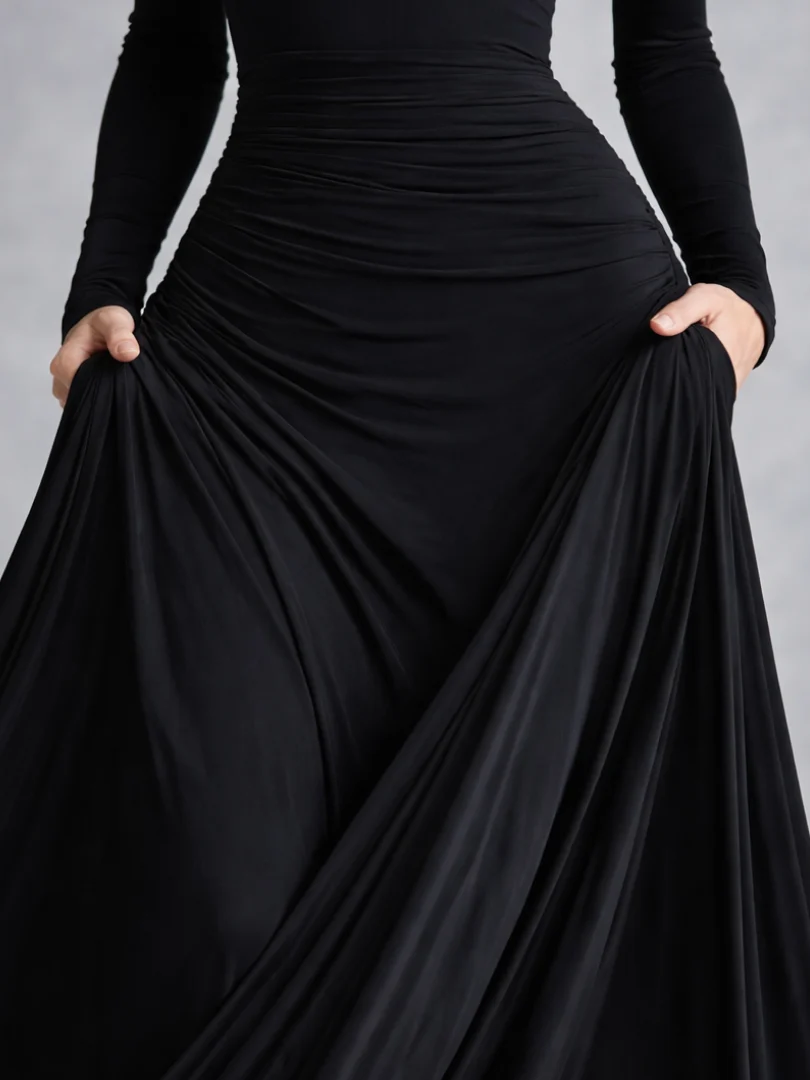 Women��s Elegant Draped Maxi Dress with Long Sleeves
