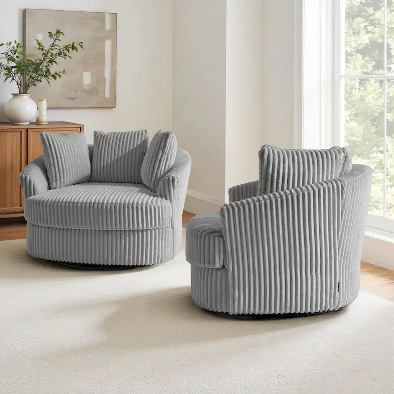 DREAMSIDEA 2 Set Recessed Arm Slipcovered Swivel Barrel Chair