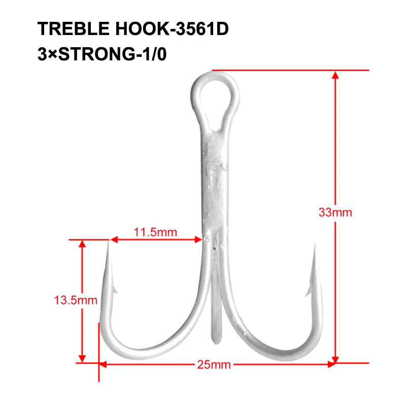 3X Stronger Treble Hook with PS Steel finishing 4 different sizes