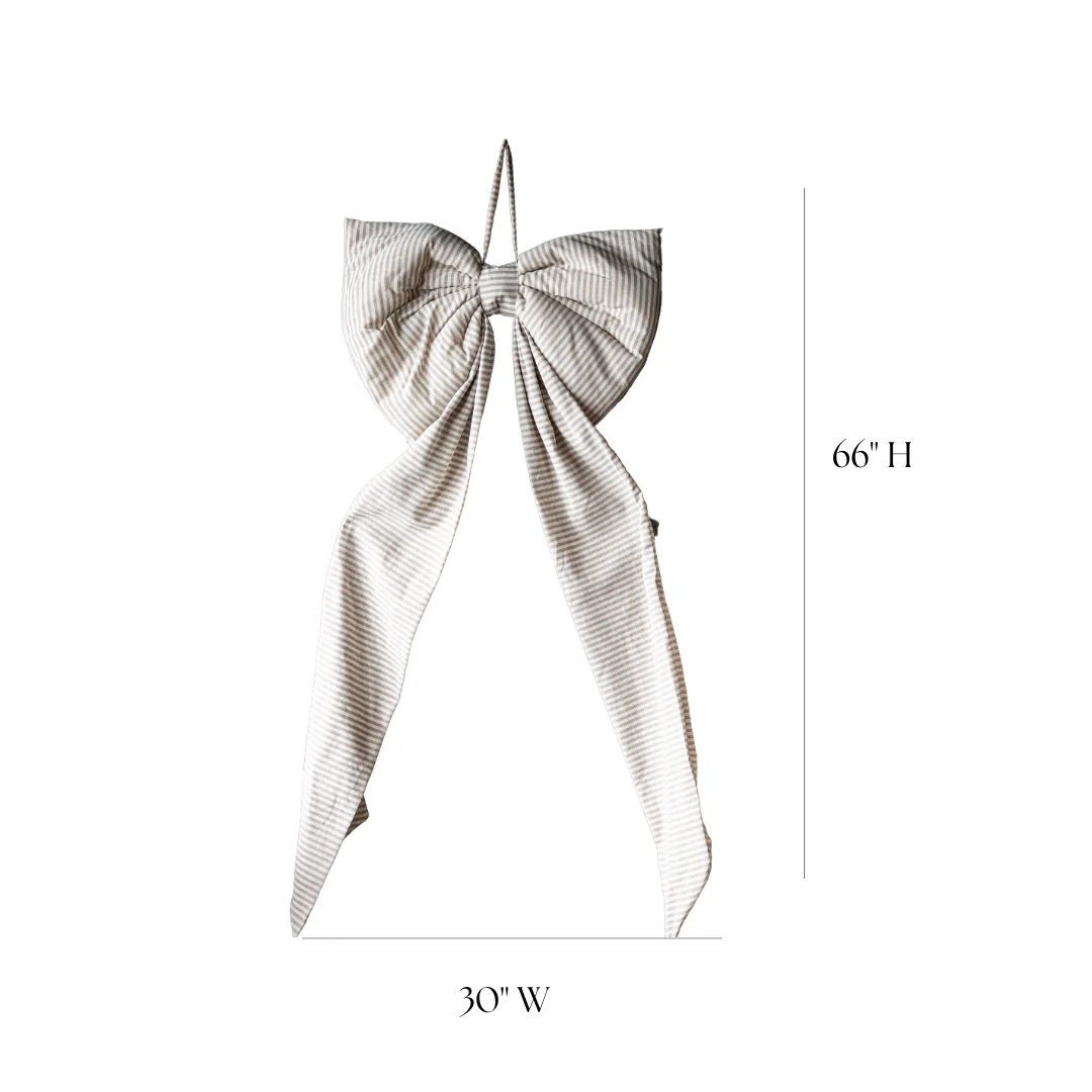Oversized Beige Sand Striped Bow