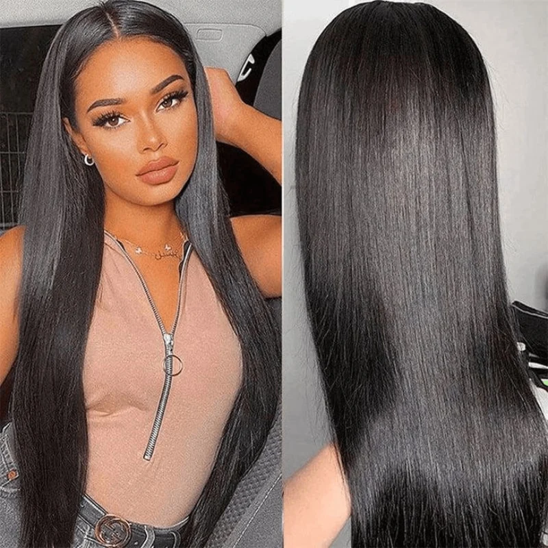 Pre-All 13X6 Glueless Pre Cut Pre Bleached Pre Plucked Straight Wigs Invisible HD Lace Front Human Hair Wigs