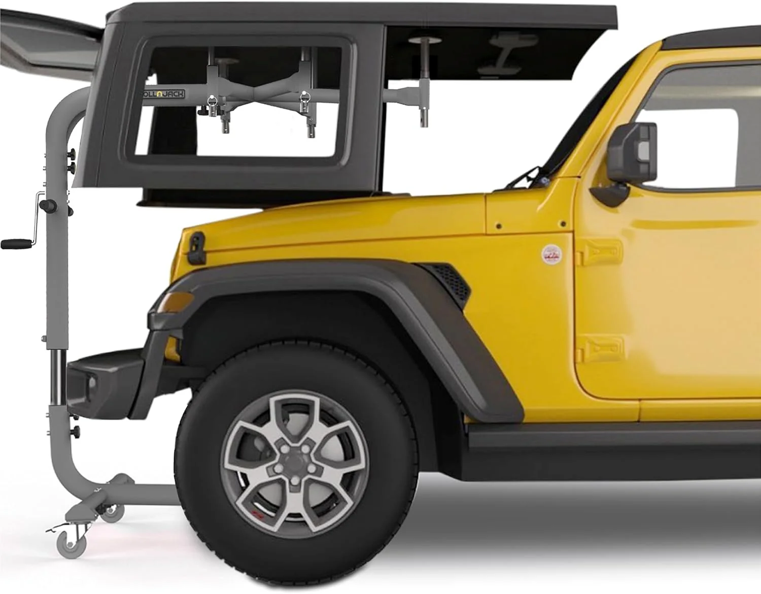 Hardtop removal jack for Jeep Wrangler, one-person system