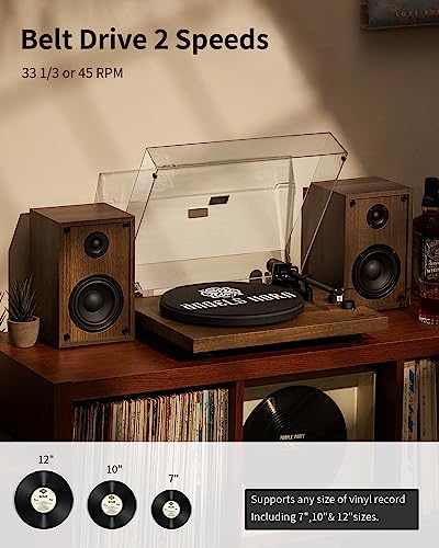 ANGELS HORN Giradischi Vinile, Giradischi Sistema HiFi Bluetooth, Vintage Lettore Vinile con Altoparlanti da Scaffale Doppi, Preamplificatore Fono Integrato e Cartuccia Magnetica AT 3600L Legno : Elettronica