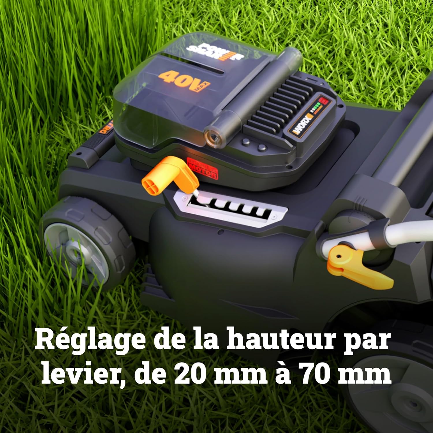 WORX Tondeuse à Gazon sans Fil 40V WG737E, Surface Max de 600 m², Lame de 37cm, Sac de 40L, Coupe jusqu'aux Bordures, 6 Hauteurs de Coupe, Livrée avec 2 Batteries 4Ah et Chargeur Double Rapide