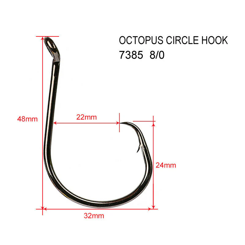 50 x8/0 Chemically Sharpened Octopus Circle Hooks Fishing Tackle