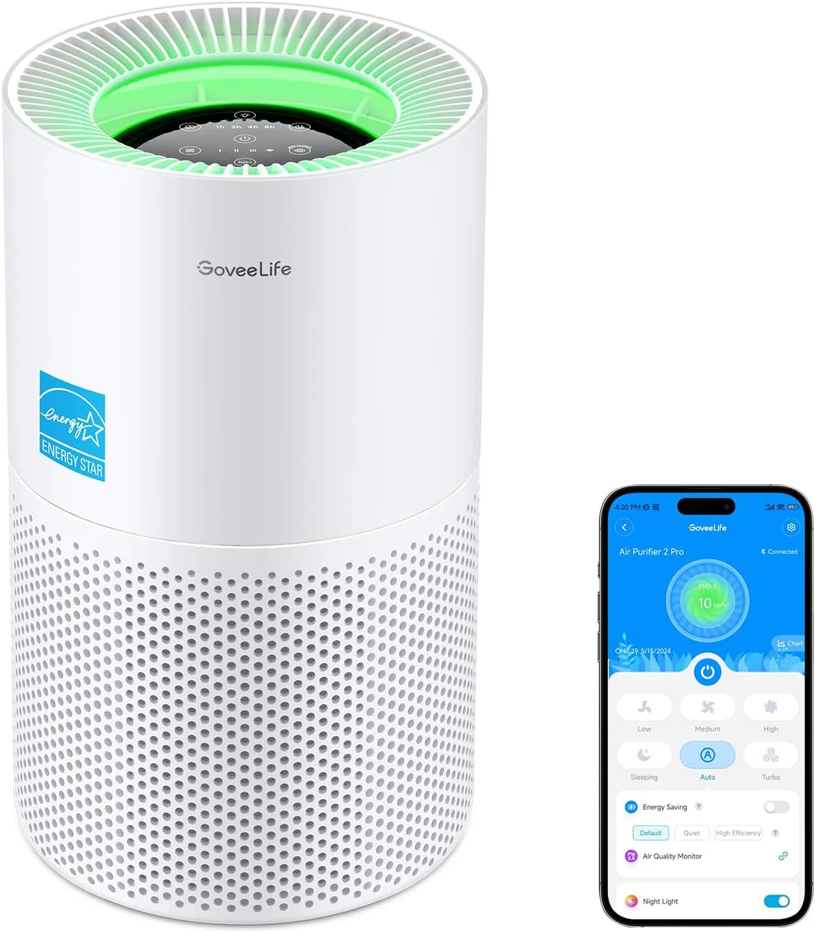 GoveeLife Air Purifiers for Home, Smart Air Purifier for Large Rooms with App & Alexa Control, Covers up to 1162ft虏, Air Quality Monitor, PM2.5 Sensor Air Purifier for Pet Hair, Pollen, Dust, Smoke