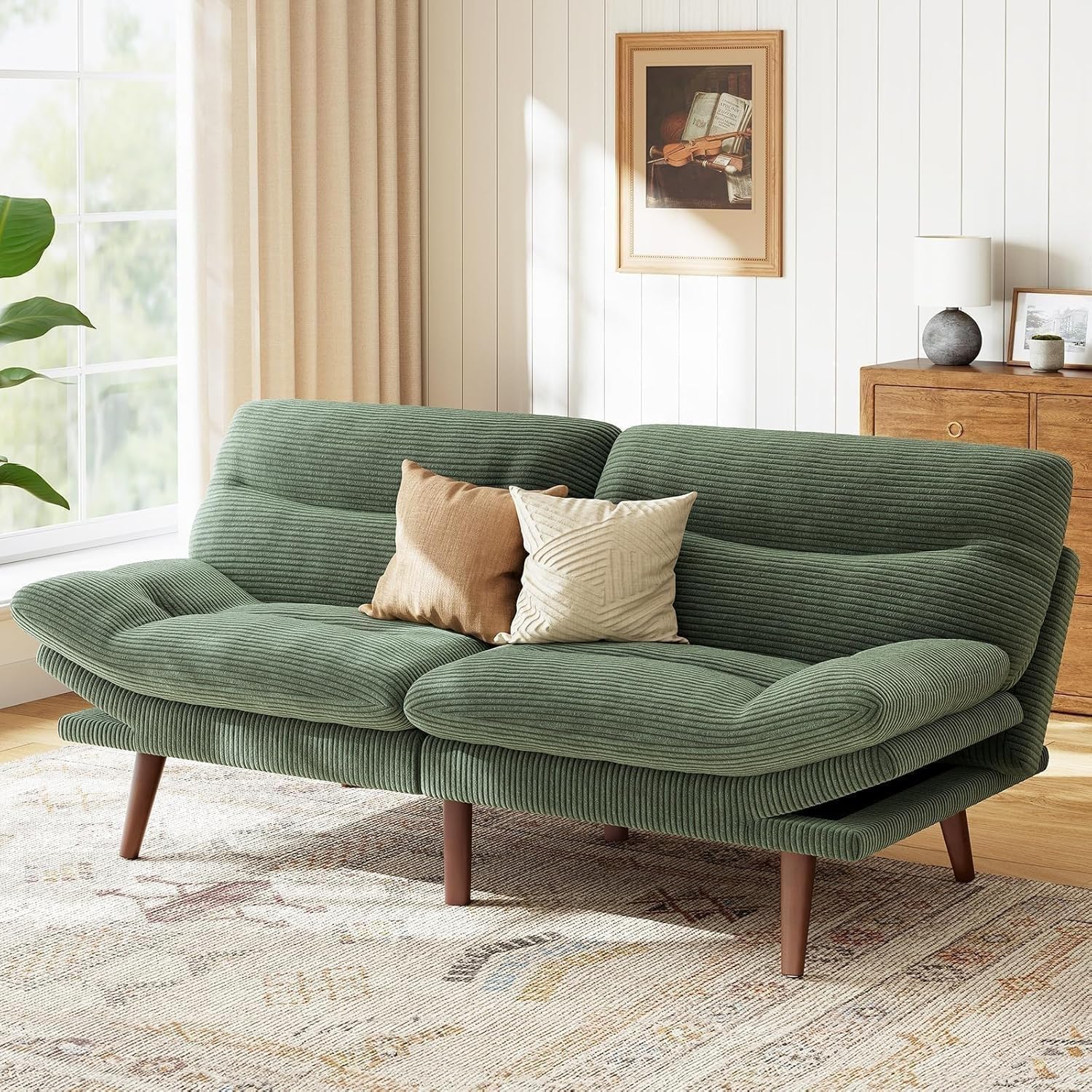 Futon Sofa Bed Futon Sofa with Adjustable Back and Armrests Converts to Small Sleeper Sofa Bed