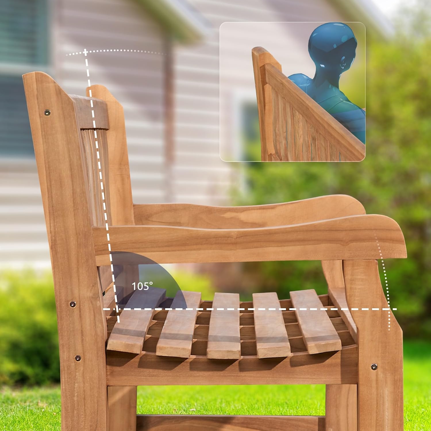 CLP Teakbank Jackson V2 I Wetterfeste Holzbank mit Rückenlehne I Stabile Gartenbank aus massivem Teakholz, Farbe:Teak, Größe:150 cm