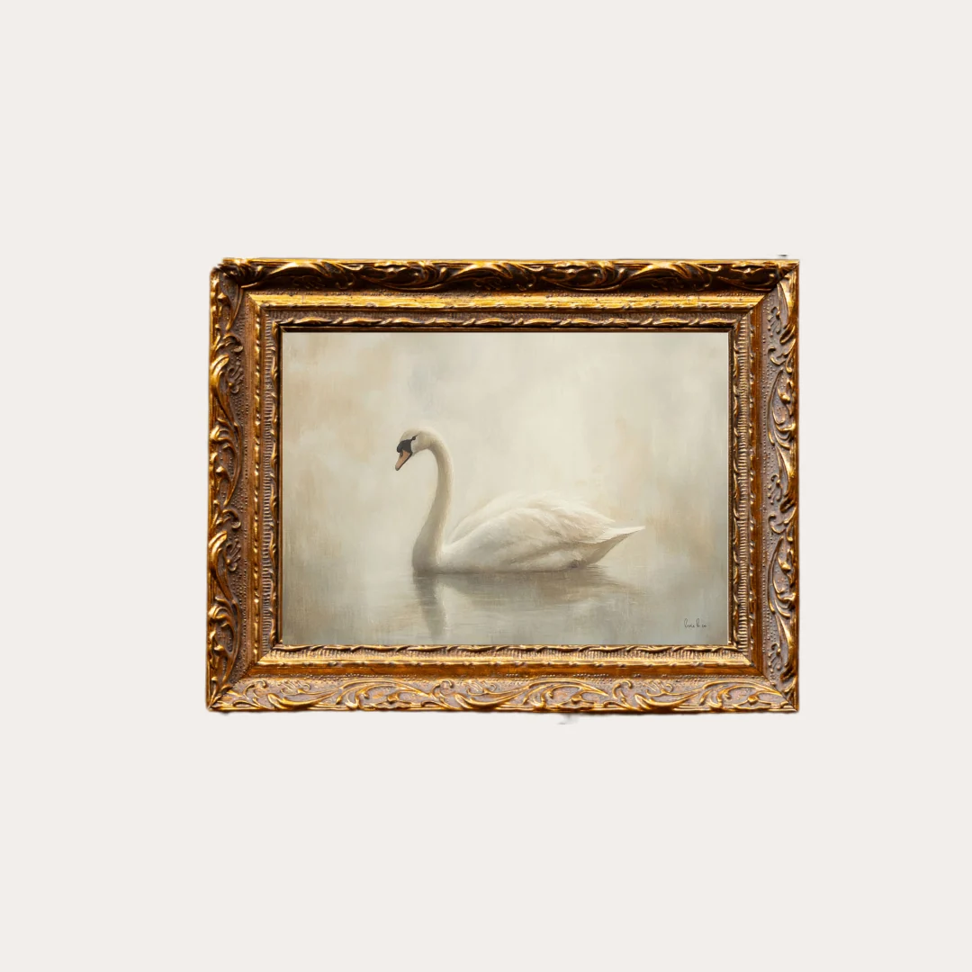 Vintage Swan | French Brass Inspired Gold Mould Framed Art
