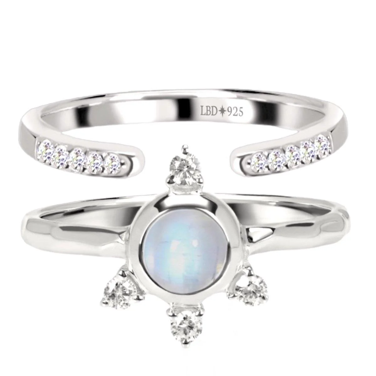 Luxury Solar Burst Moonstone & Topaz Ring Set