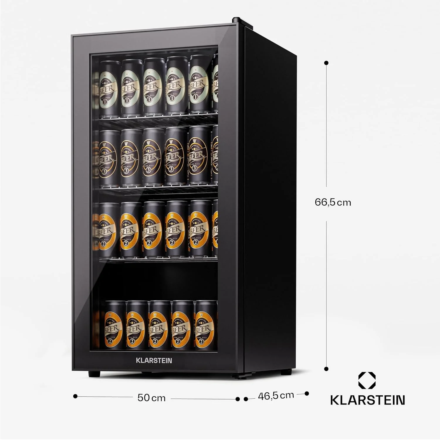 Klarstein Mini Koelkast met Glazen Deur voor Kamer, Drankenkoelkast met Verstelbare Planken, Klein 80 Liter, Indoor/Outdoor Koelkast Stil
