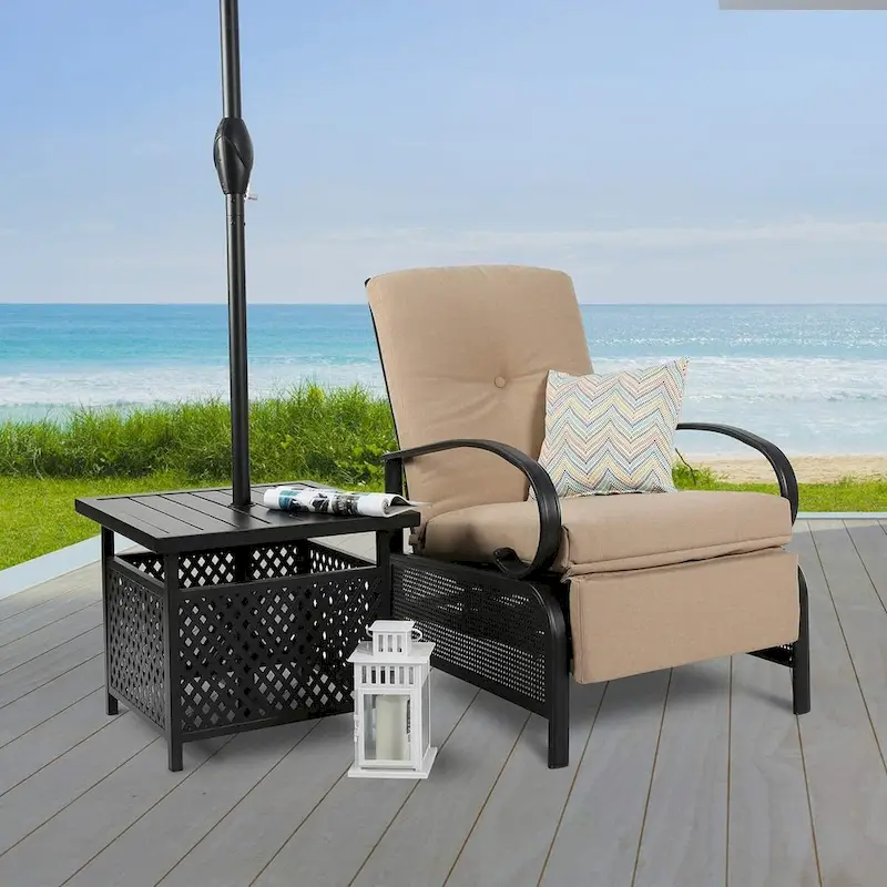 Adjustable Recliner Lounge Chair Patio Lounge Sofa with Cushion - 38 (D) x 26.5 (W) x 38.5 (H) INCH