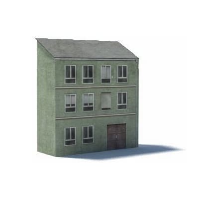 Background Terrace House (green, 3 level, gray sloped roof)