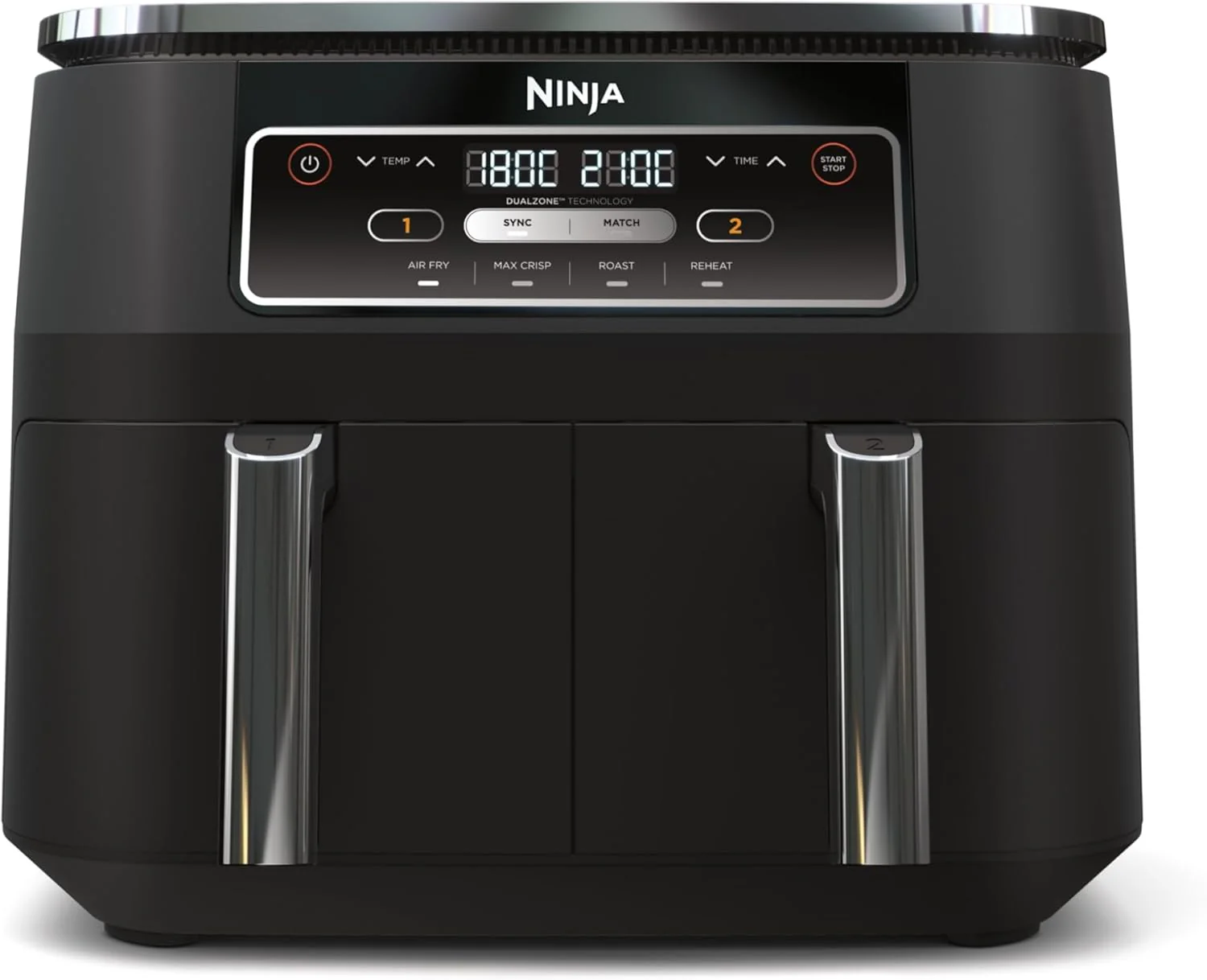 Ninja MAX Oil Free Double Compartment Air Fryer with 2 Drawers, 9.5 Litre, Oil Free, Air Fry, Max Crisp, Roast, Bake, Reheat, Dehydrate, Non-Stick Baskets, Gold Stone, DZ400EUSTGD