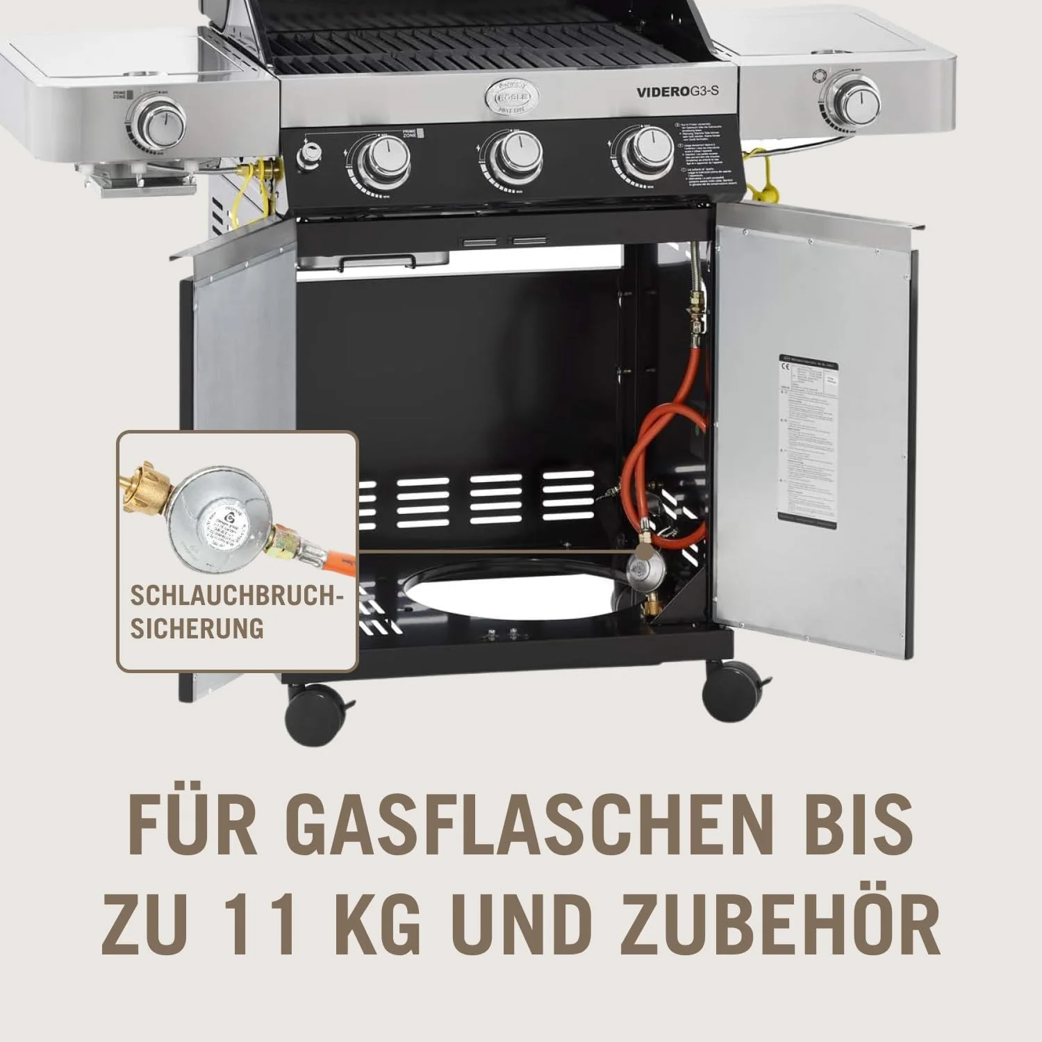 RÖSLE Elektrogrill BBQ-Portable Videro E2-P, tragbarer Tischgrill mit 2 Brennern, Warmhalterost und Deckel mit Glaseinsatz, pulverbeschichteter Stahl, schwarz/silbern