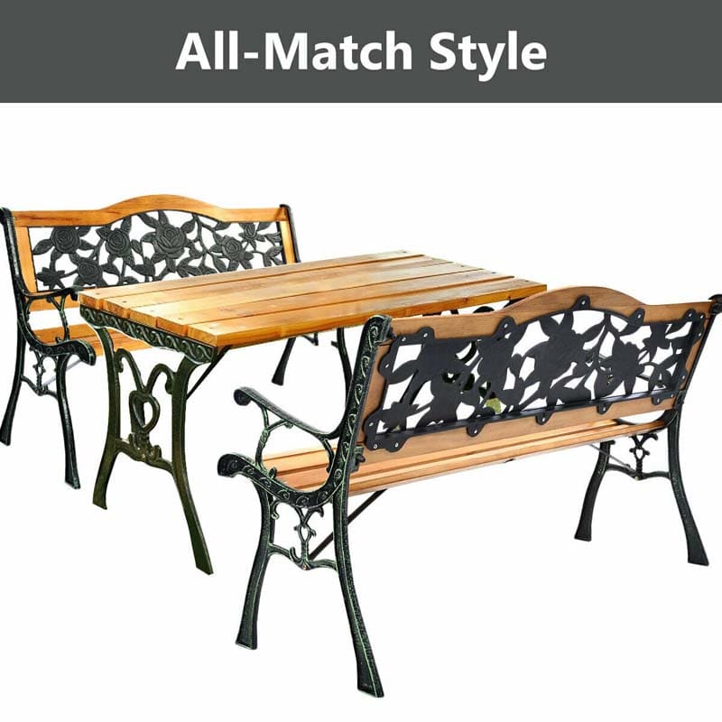 Eletriclife Park Garden Iron Hardwood Furniture Bench Porch Path Chair