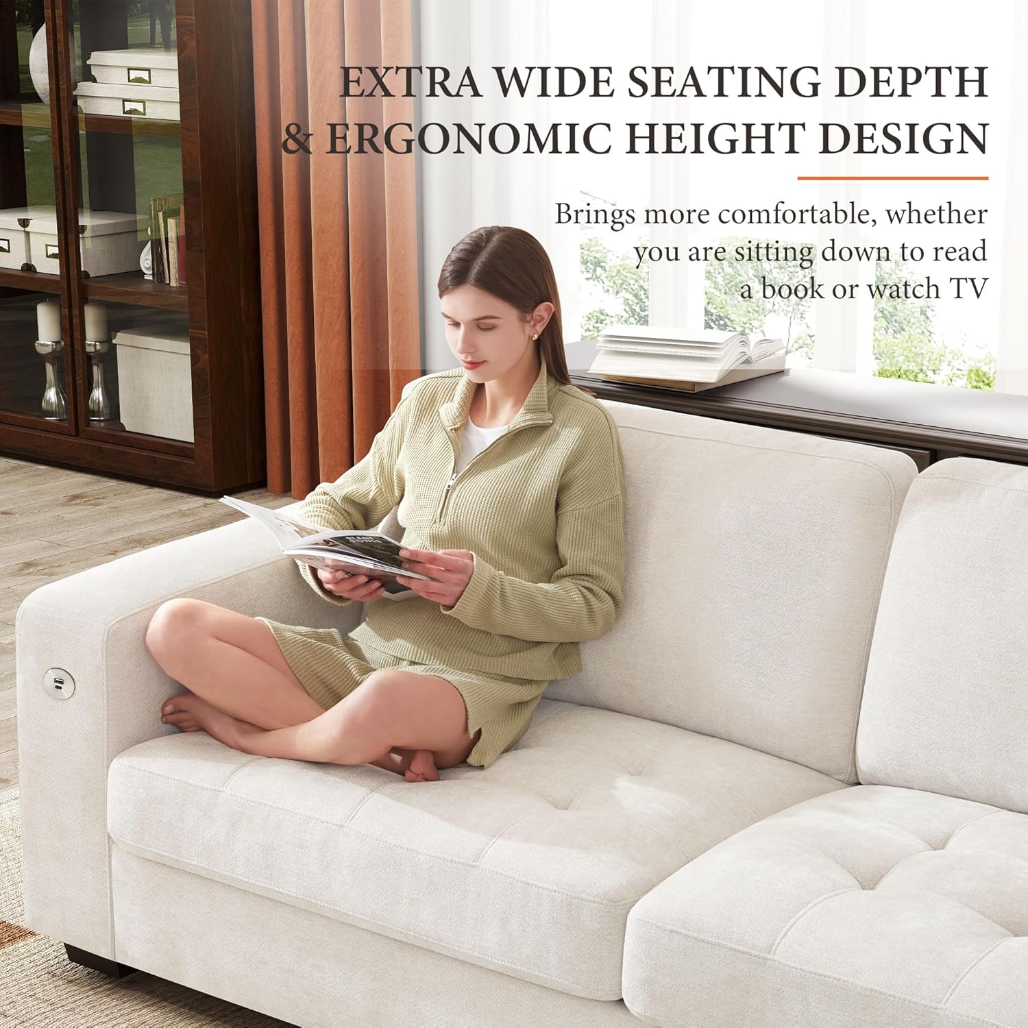 111.4 Inch L-Shaped Modern Sofa Modular Cloud Sofa Ottoman 4-Seater Chenille Deep Seat Sofa