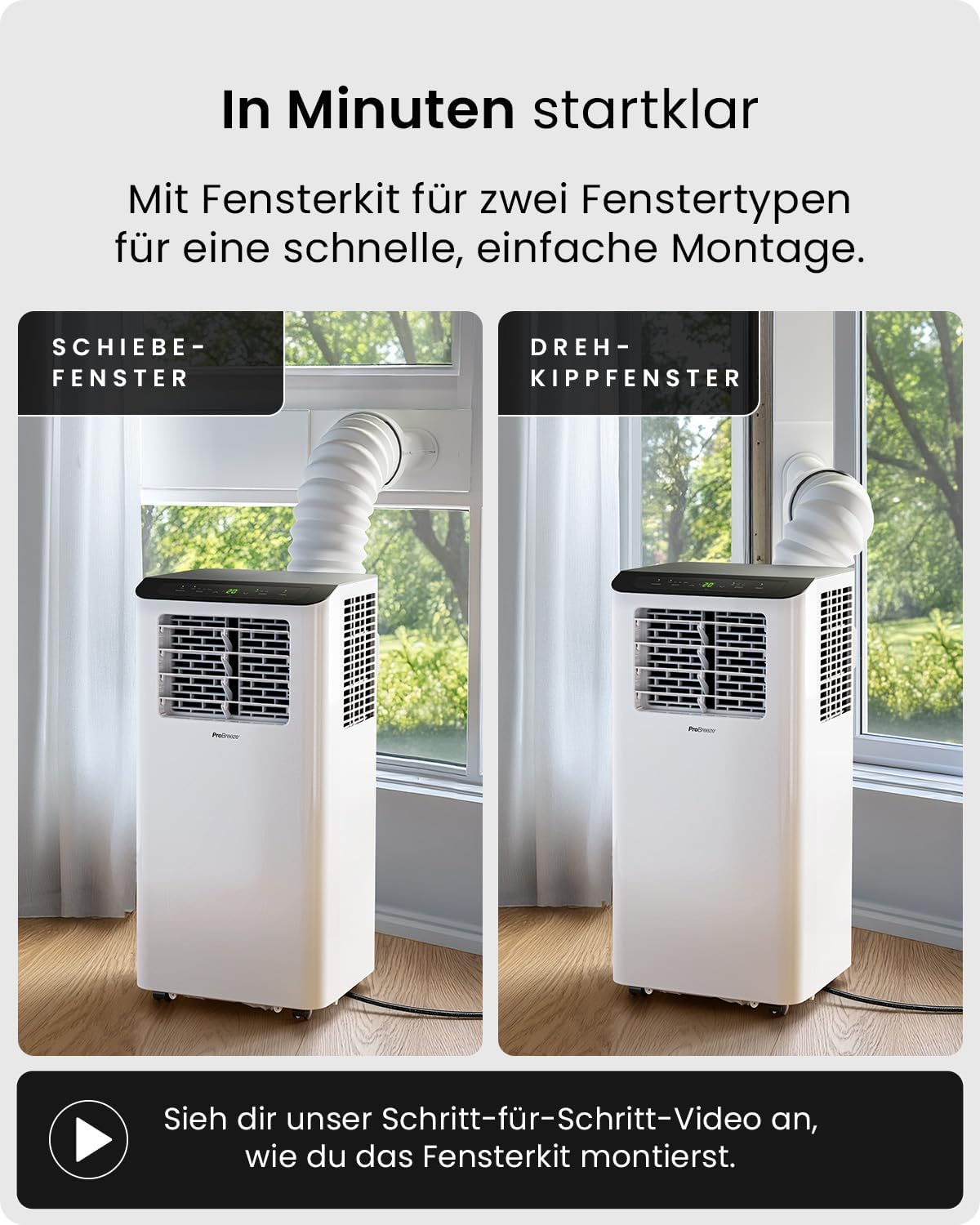Pro Breeze Mobiles Klimagerät 14000 BTU – Klimaanlage mit Abluftschlauch, WiFi Smart Home Steuerung, 24h Timer, LED Display & Fensterabdichtung – Mobile Klimaanlage für Wohnung, Büro & Zuhause