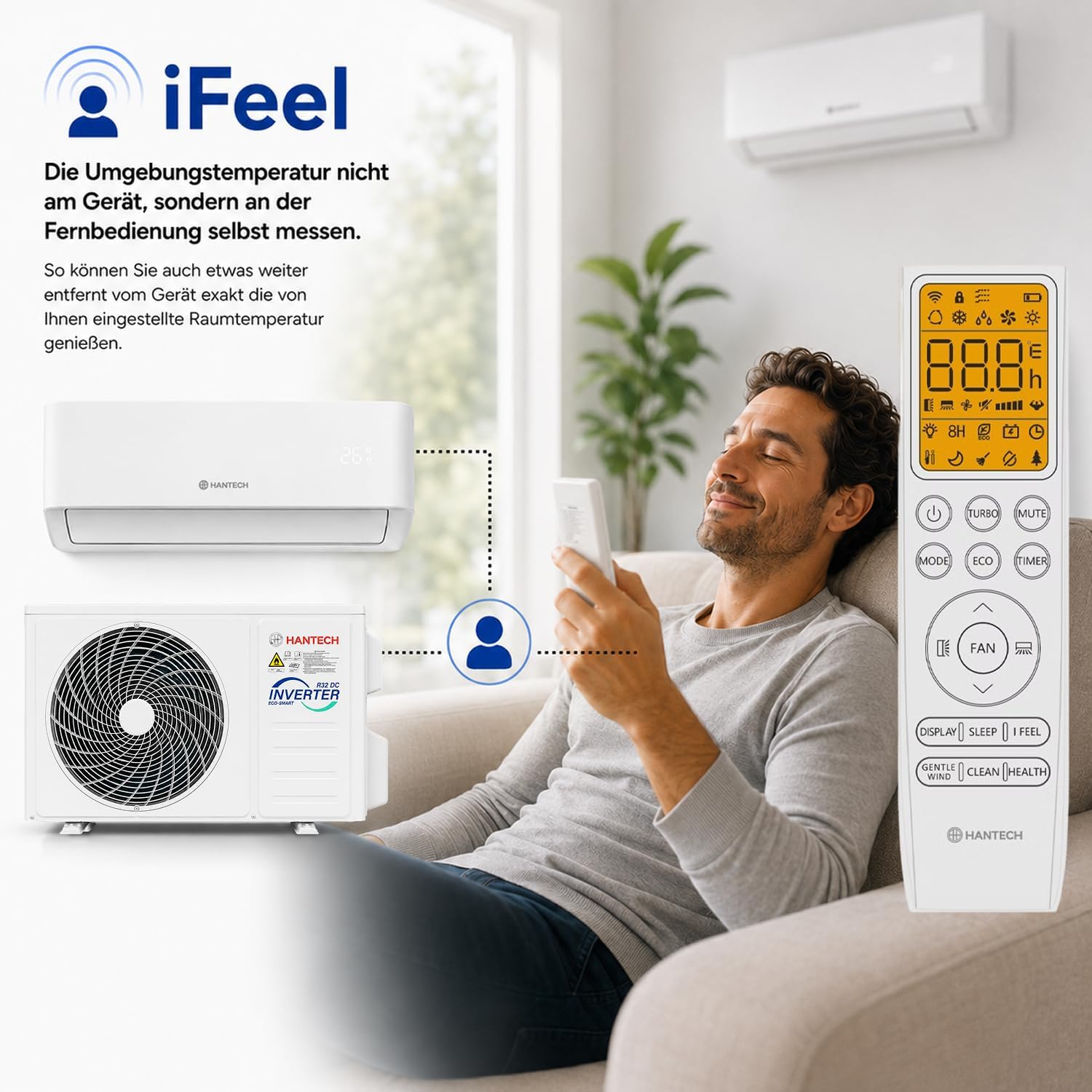 Split Klimaanlage 9000 BTU (bis 30m²) HANTECH H-PRO Heiz-&Kühlfunktion, Luftfilter, WIFI, Montagematerial