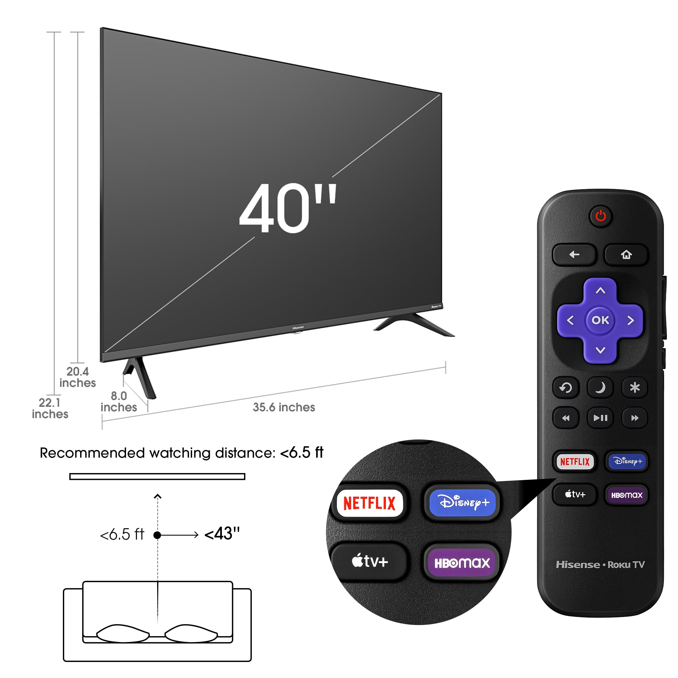 Hisense 40′′ FHD 1080P Roku Smart LED TV – H4030F1, Motion Rate 120, Game Mode, DTS Sound
