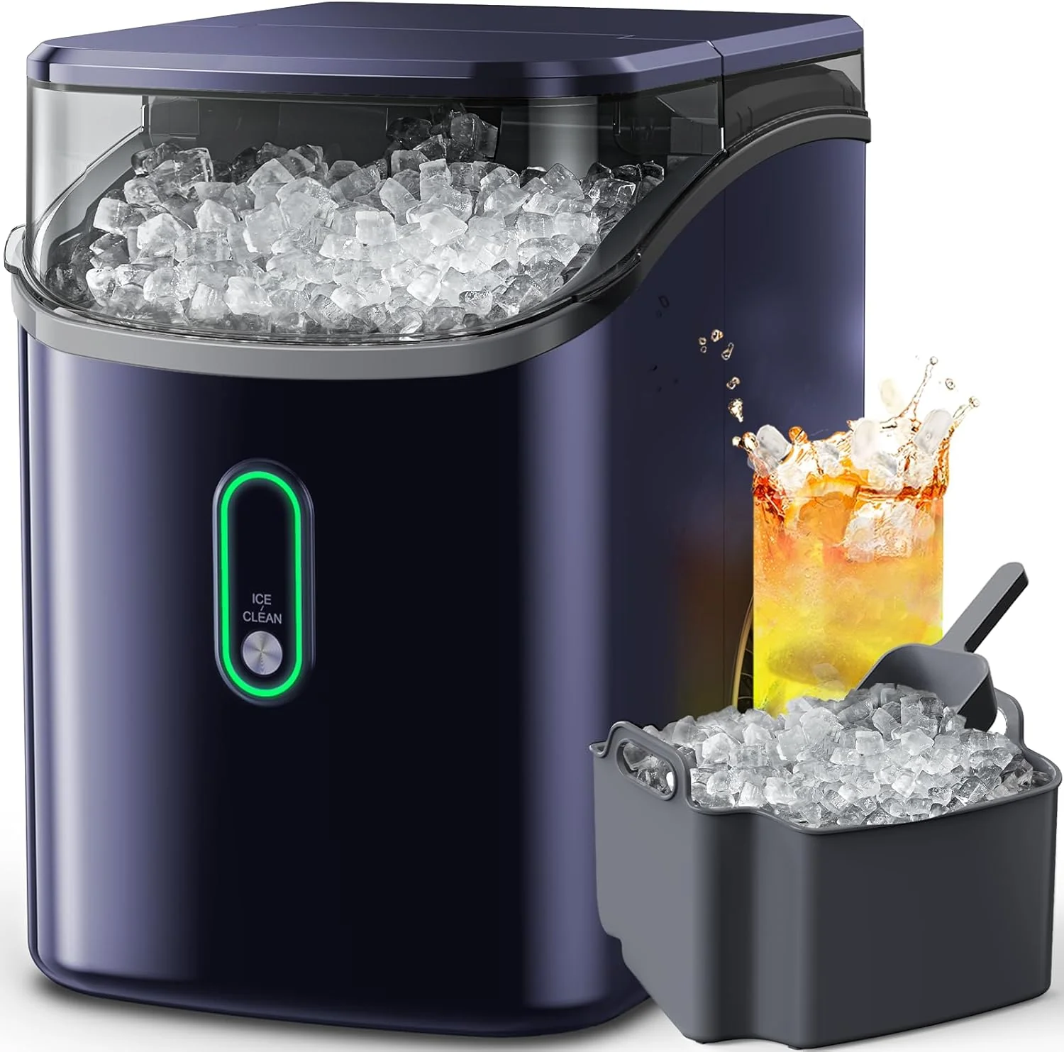 Silonn Nugget Ice Maker Countertop, Pebble Ice Makers with Crushed Soft Chewable Ice, 33lbs Per Day with Scoop, Pellet Portable Ice Machines with Auto-Cleaning for Home, Kitchen, Office, Black