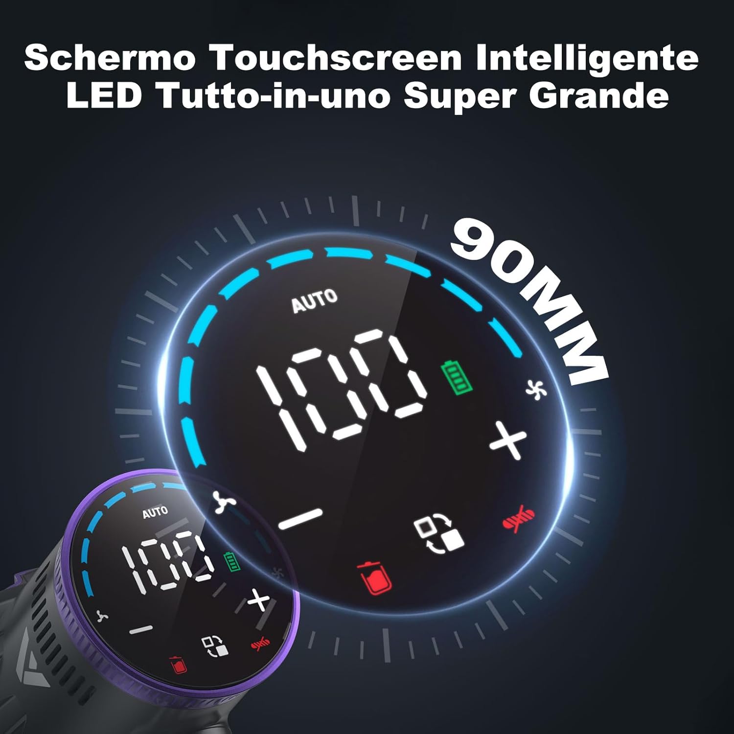coovy 580W/55000Pa Aspirapolvere senza Fili SU7, Scopa Elettrica senza Filo Potente 75 Min Autonomia con LED Touchscreen Anti Groviglio per Tappeti Pavimento Peli Animali