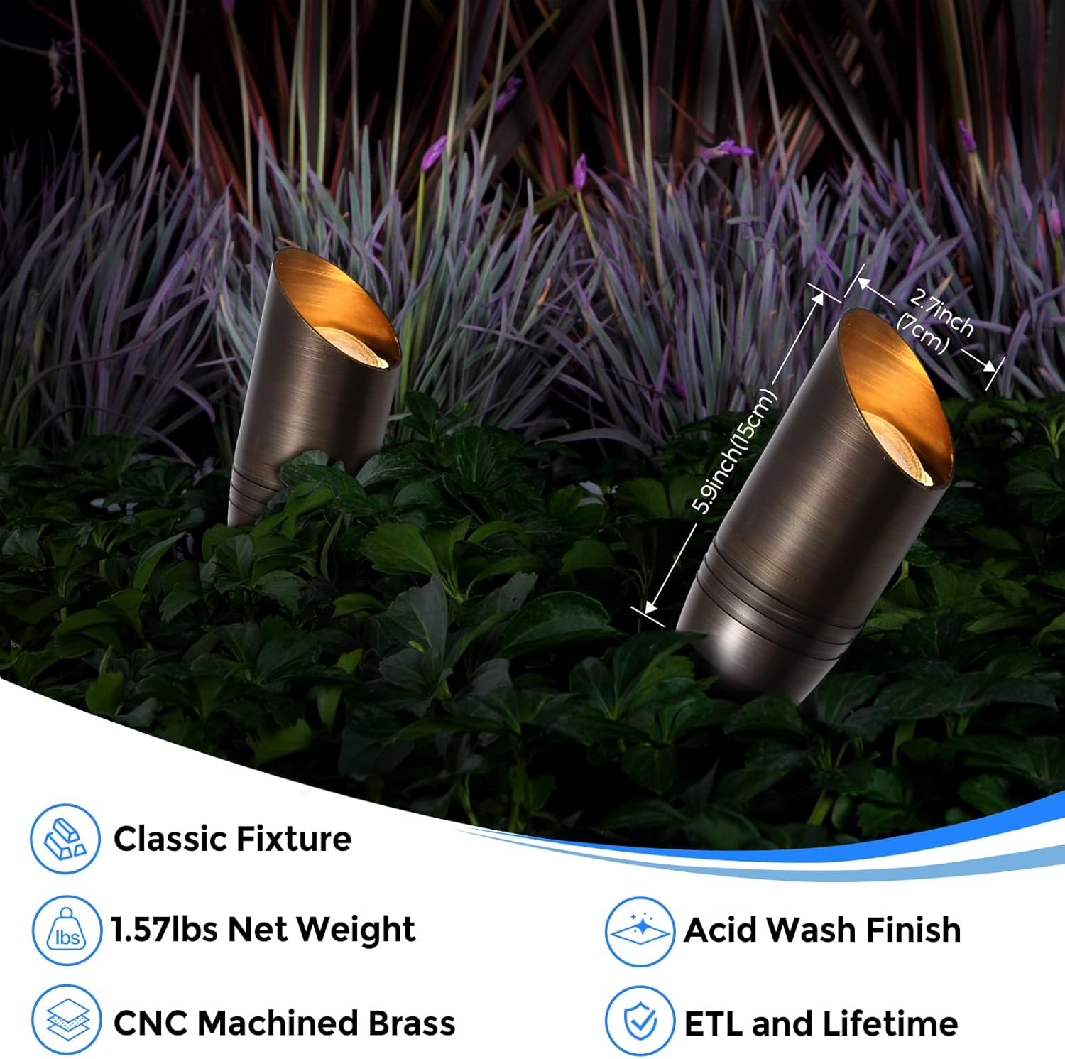 Gardencoin Außen-Landschaftsstrahler aus massivem Messing, 12 V, robuste Niederspannungs-LED-Landschaftslichter, wasserdicht, für Gartenbeleuchtung, Bronze-Akzent-Beleuchtung ohne Glühbirne (klassisch
