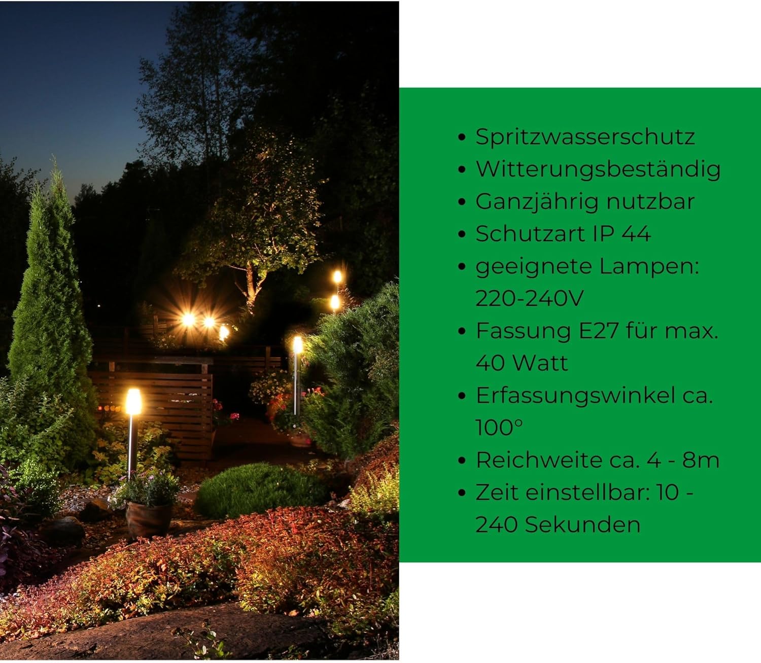 Novatool 4x Wegeleuchte I 110 cm I mit Bewegungsmelder I Edelstahl I IP44 I E27 Sockel I Wegebeleuchtung aussen Aussenleuchten Garten Standleuchte Terassenleuchte Gartenleuchte stehend