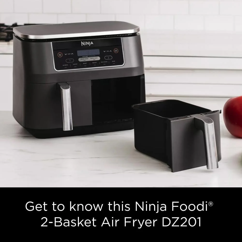 Ninja Foodi 10QT 6-in-1 DualZone Smart XL Air Fryer, 2 Independent 5QT Baskets, Smart Cook Thermometer, Match Cook, Smart Finish, Air Fry, Roast, Bake, Dehydrate, Reheat, Grey, DZ550