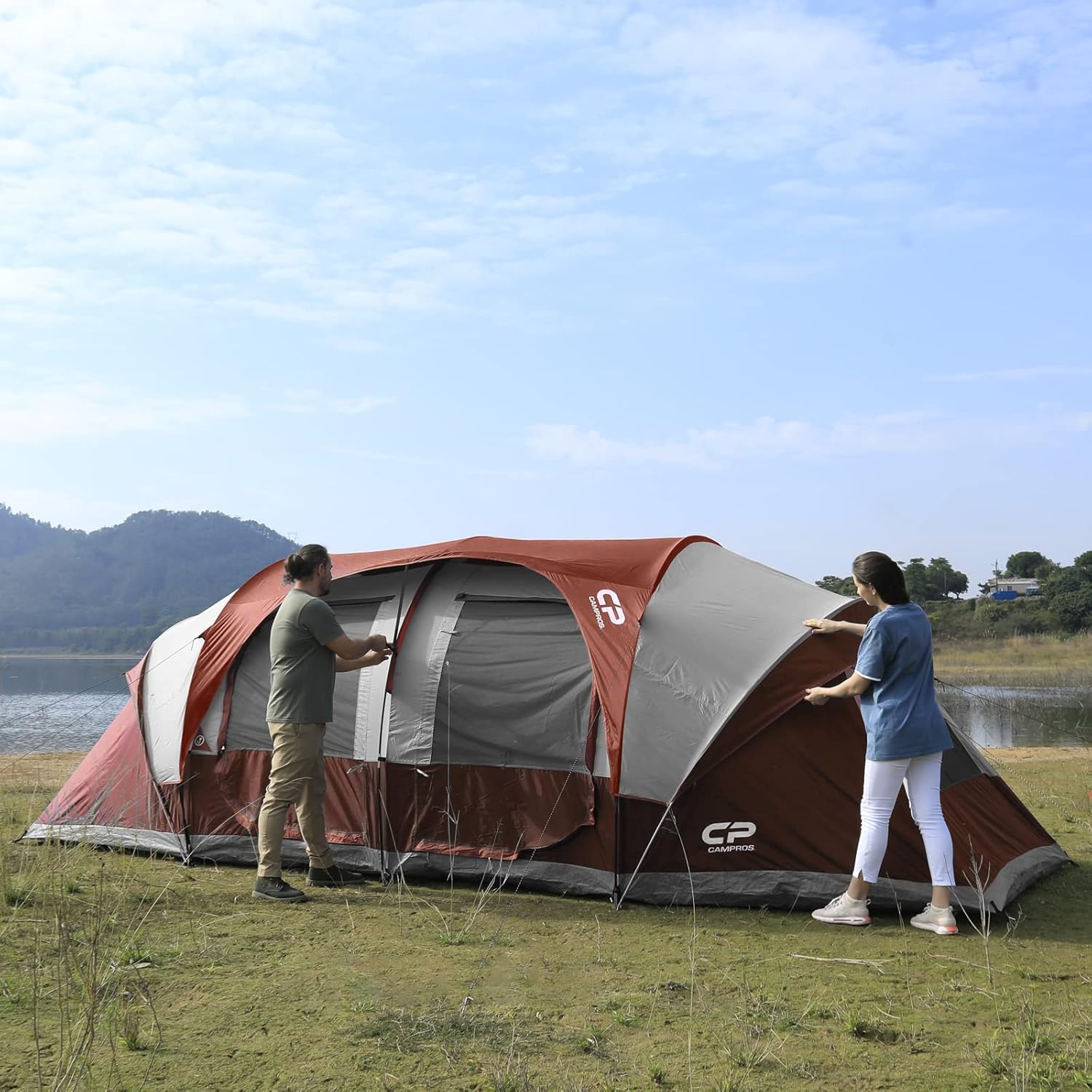 CAMPROS CP Tent 12-Person-Camping-Tents,3 Room Family Tents,Waterproof Windproof Family Tent with Top Rainfly,6 Large Mesh Windows,Double Layer,Easy Set Up, Portable with Carry Bag-20' x 9' x 72