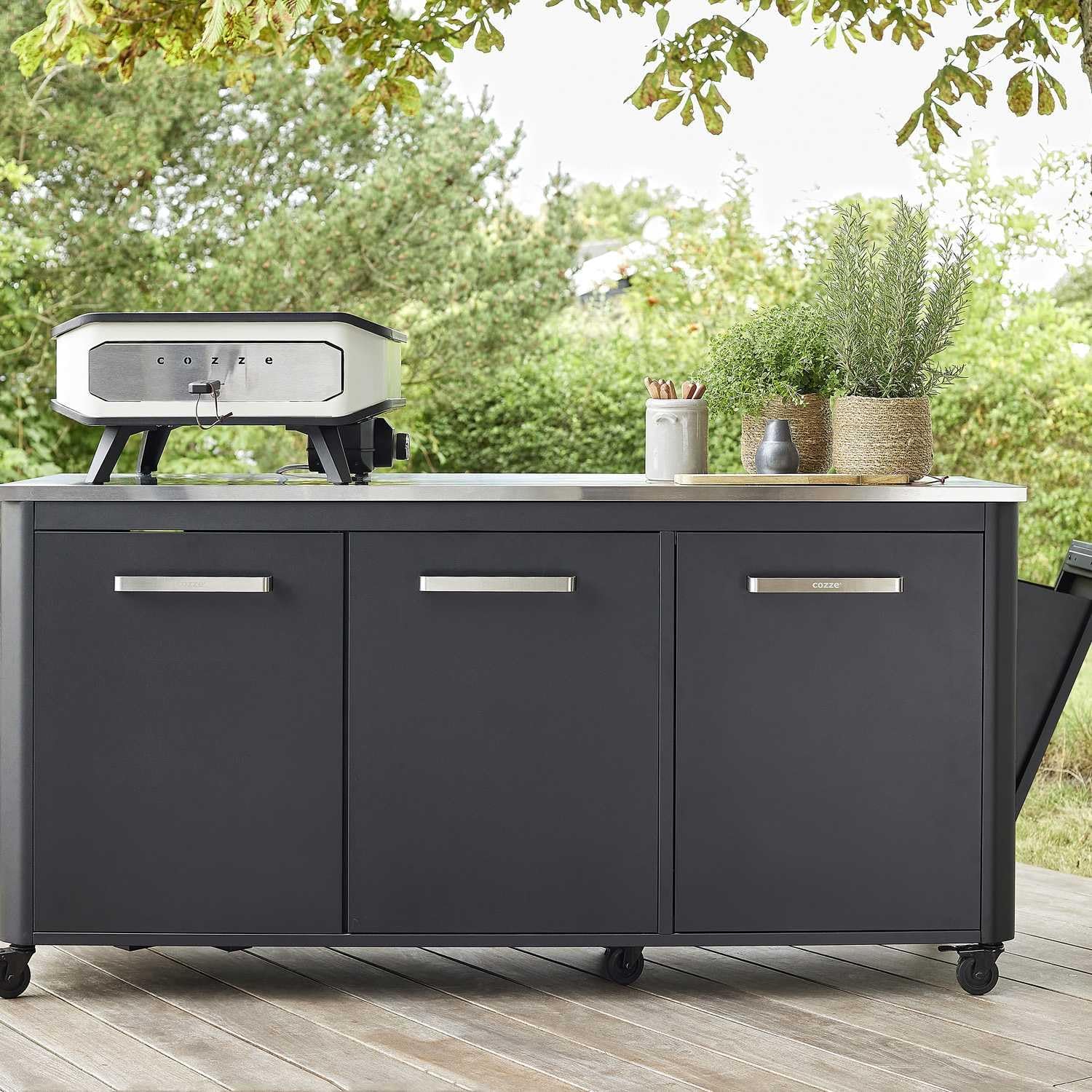 cozze® 180 x 60 x 90cm Outdoor-Tisch - Edelstahl & Schwarz, Mobilität & Stil, Perfekt für Außenbereichs-Events