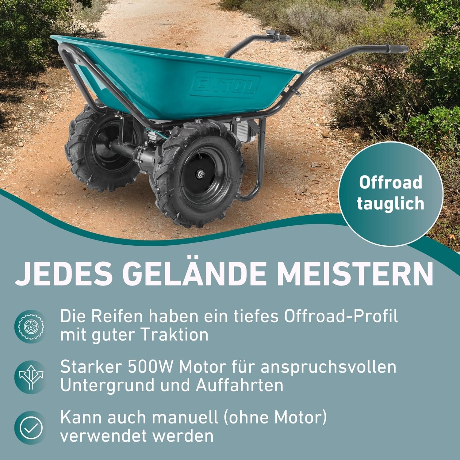 Elektrische Schubkarre mit Akku I 100L Mulde I 260kg Traglast I 500W I 40V Li-ion mit 6000mAh