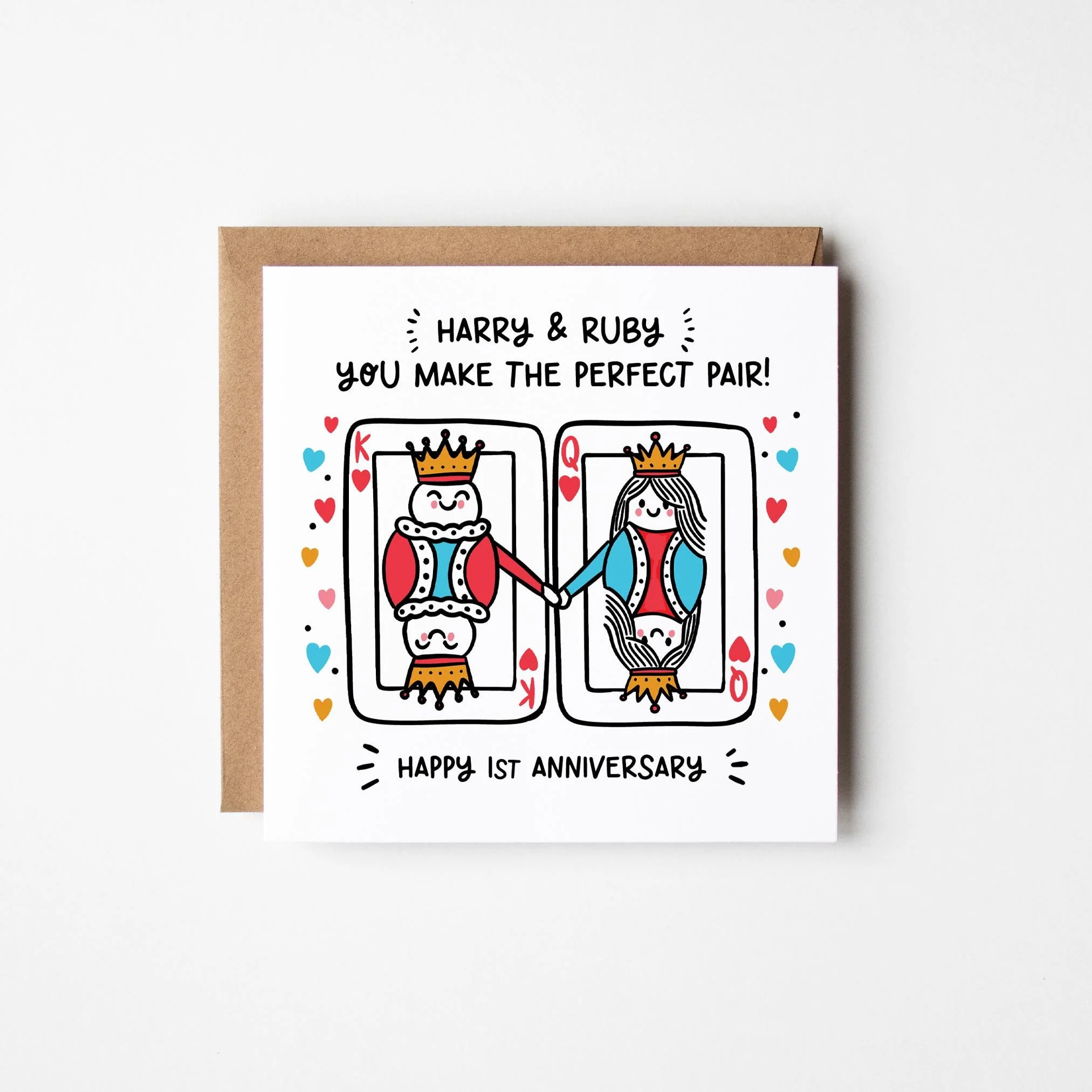 Personalised 1st Anniversary Card: Paper Anniversary, King & Queen Playing Cards