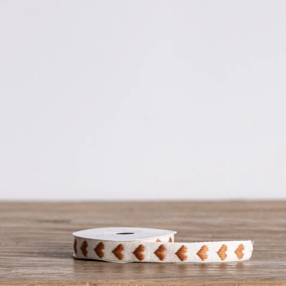 Brown Hearts Woven Ribbon